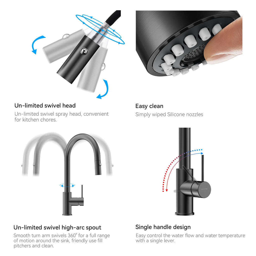 High-Arc Solid Brass Pull-Down Kitchen Faucet – Dual-Function Spray – KFB1059