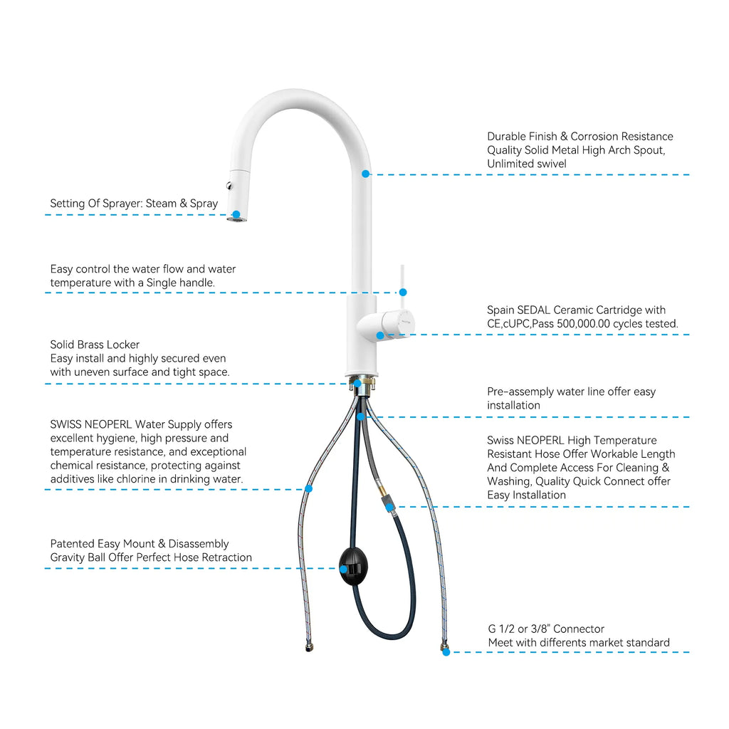High-Arc Solid Brass Pull-Down Kitchen Faucet – Dual-Function Spray – KFB1059