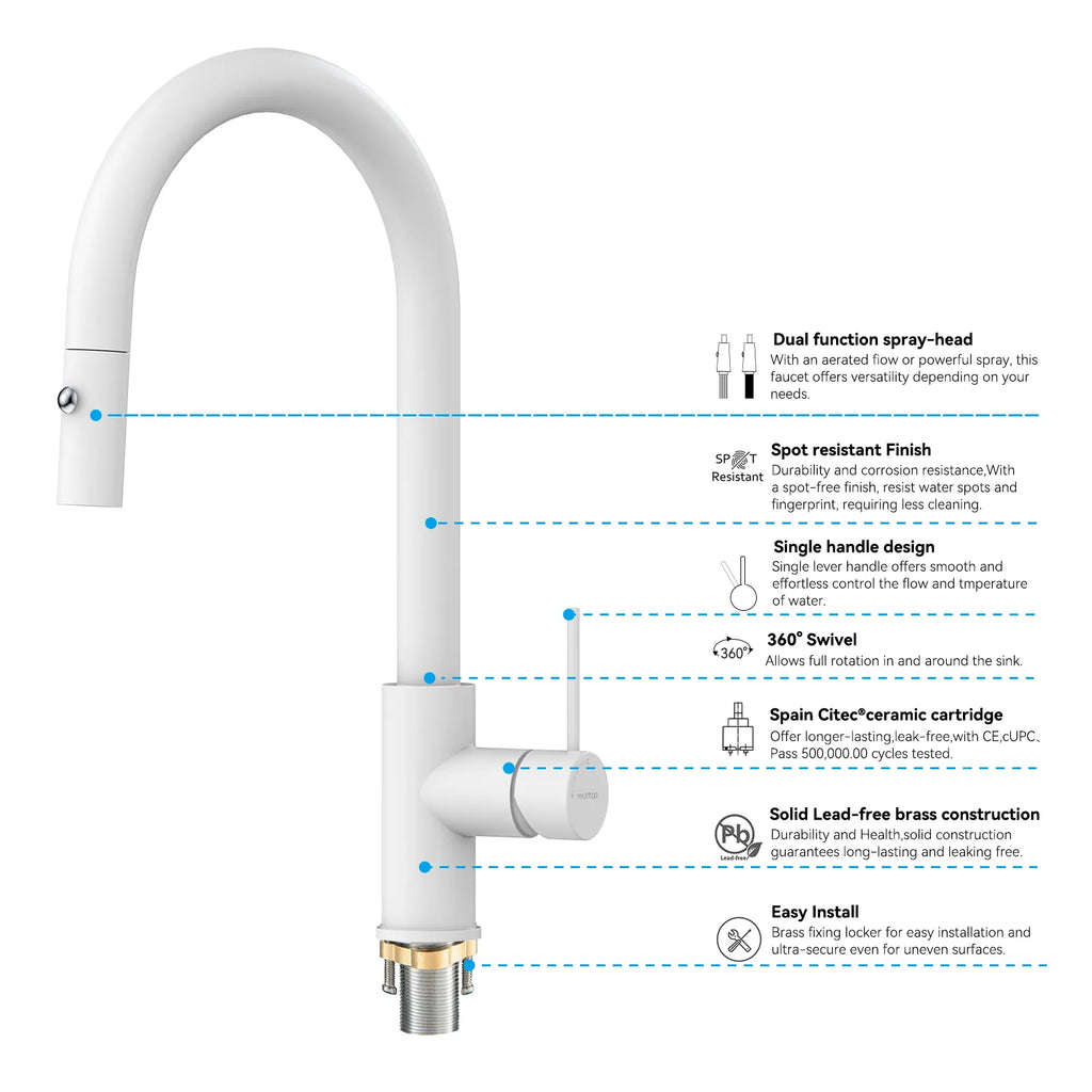 High-Arc Solid Brass Pull-Down Kitchen Faucet – Dual-Function Spray – KFB1059