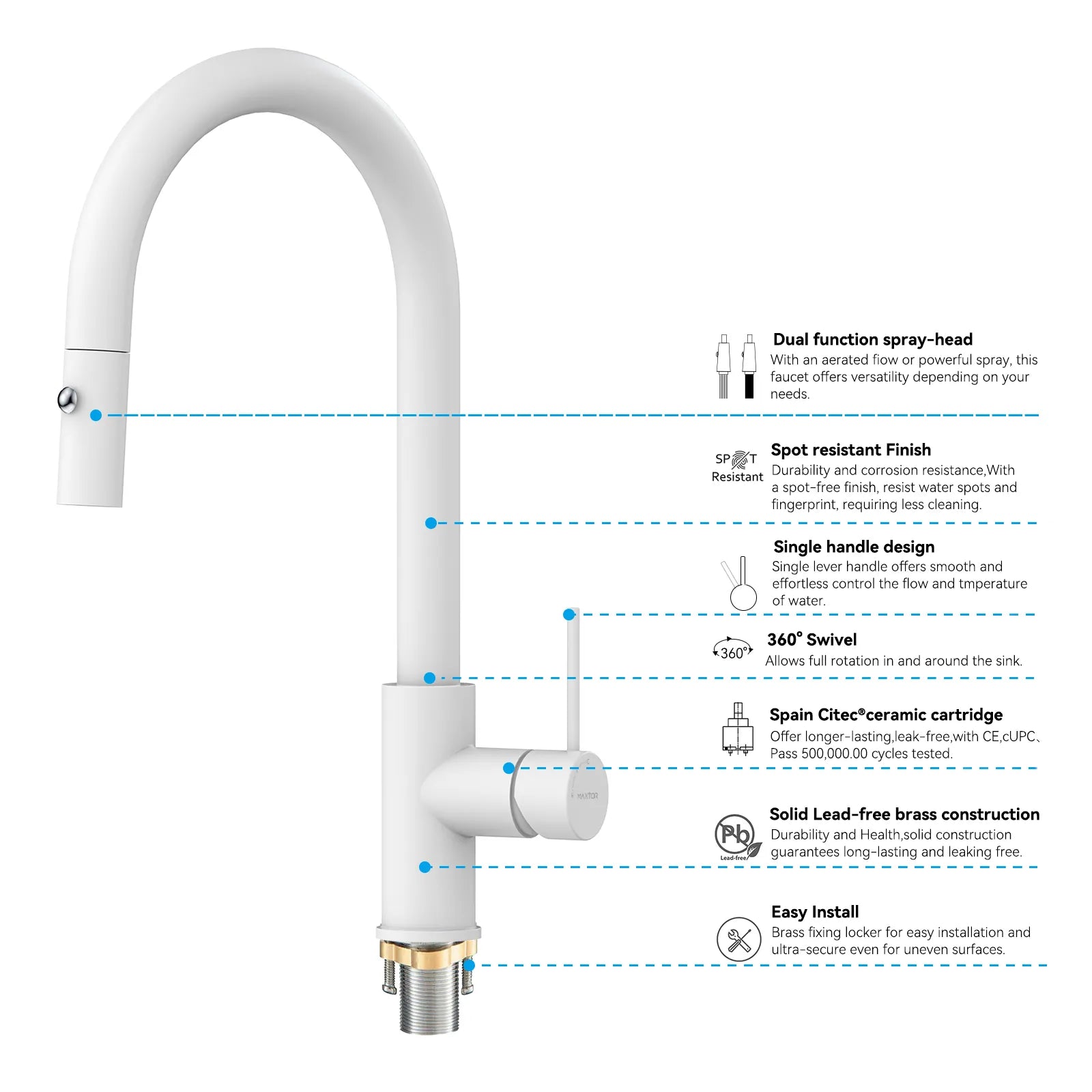 High-Arc Solid Brass Pull-Down Kitchen Faucet – Dual-Function Spray – KFB1059