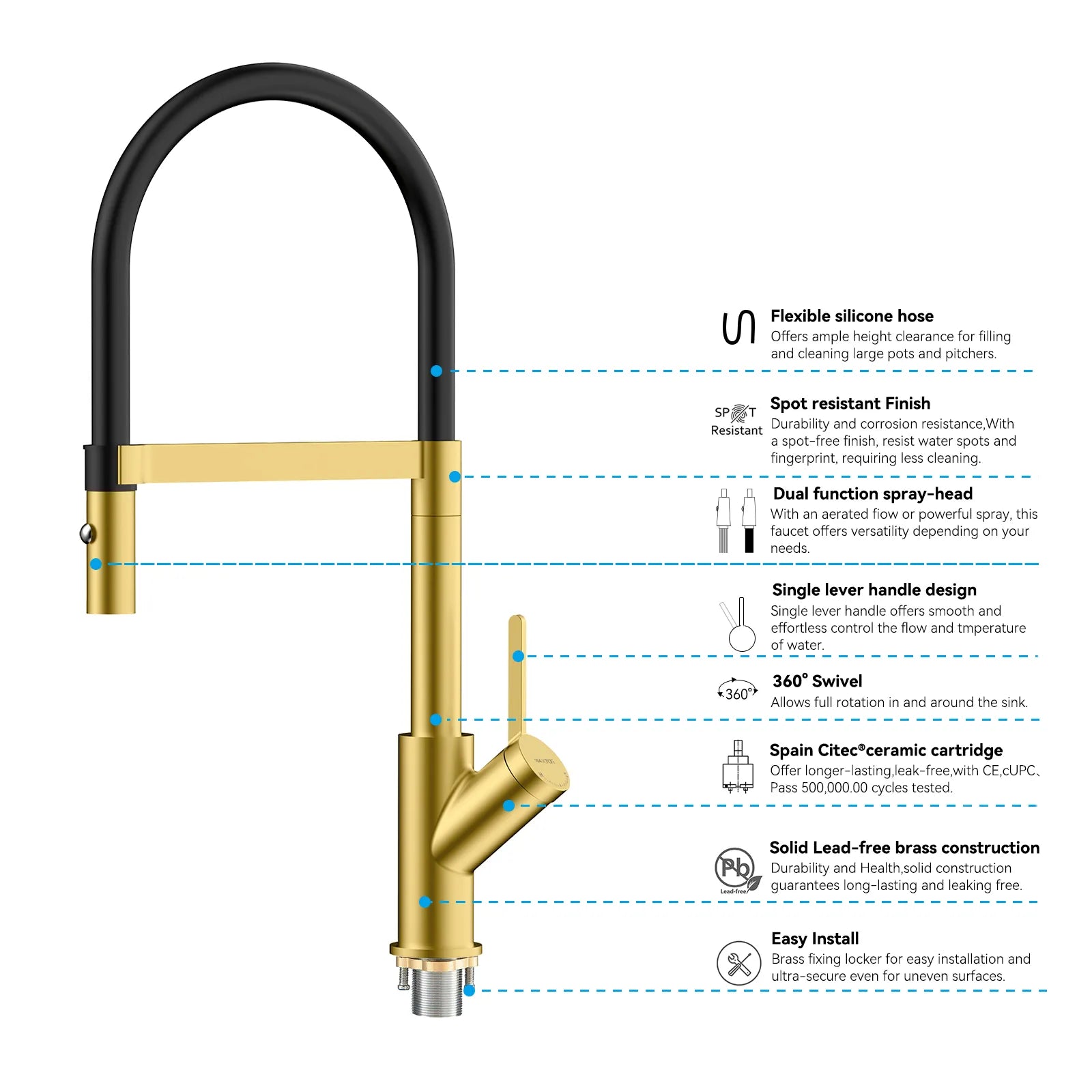 High-Arc Pull-Down Kitchen Faucet – 360° Swivel Spot-Free Finish – KFB1072
