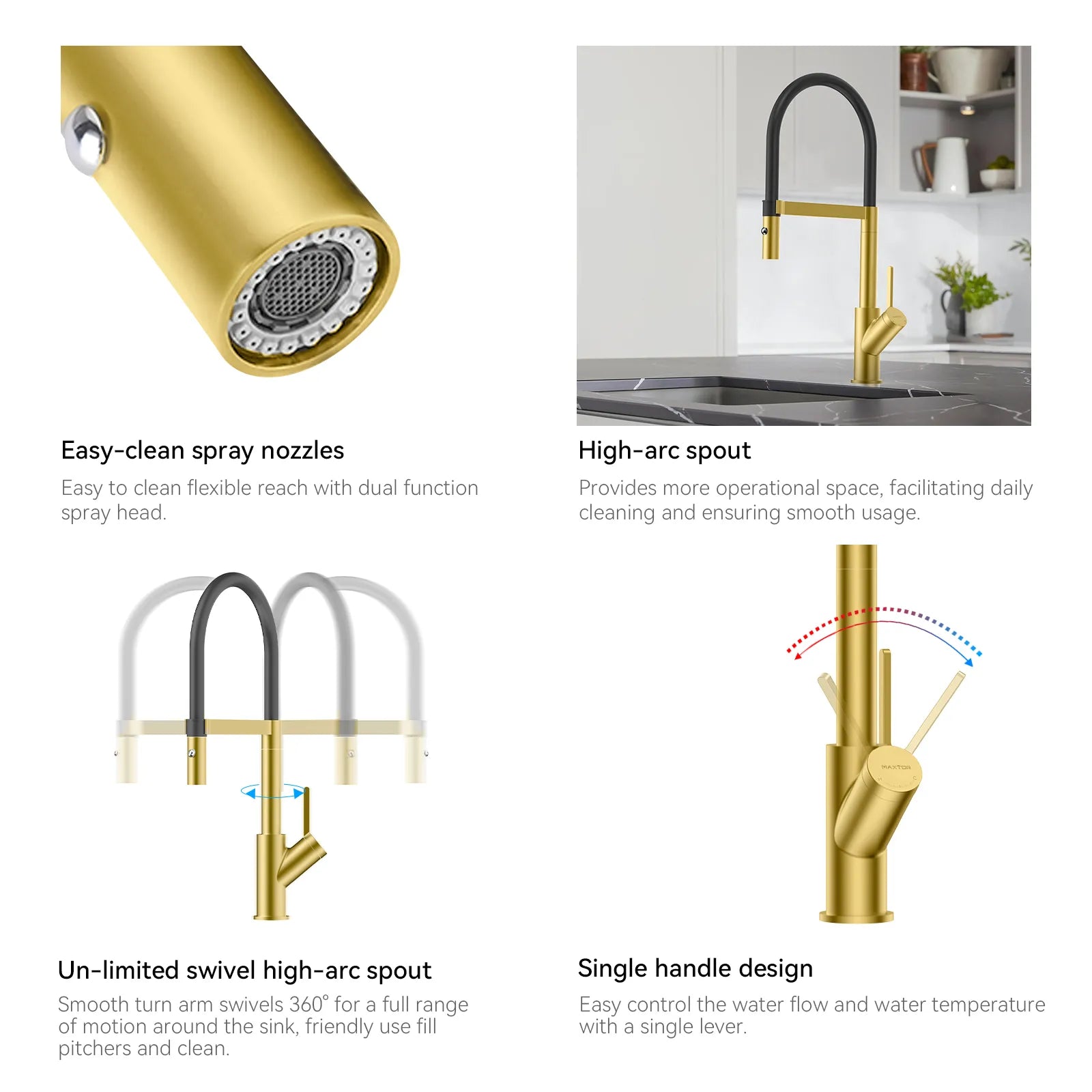 High-Arc Pull-Down Kitchen Faucet – 360° Swivel Spot-Free Finish – KFB1072