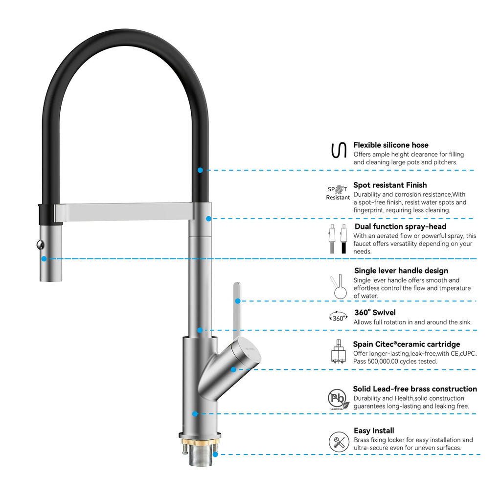 High-Arc Pull-Down Kitchen Faucet – 360° Swivel Spot-Free Finish – KFB1072