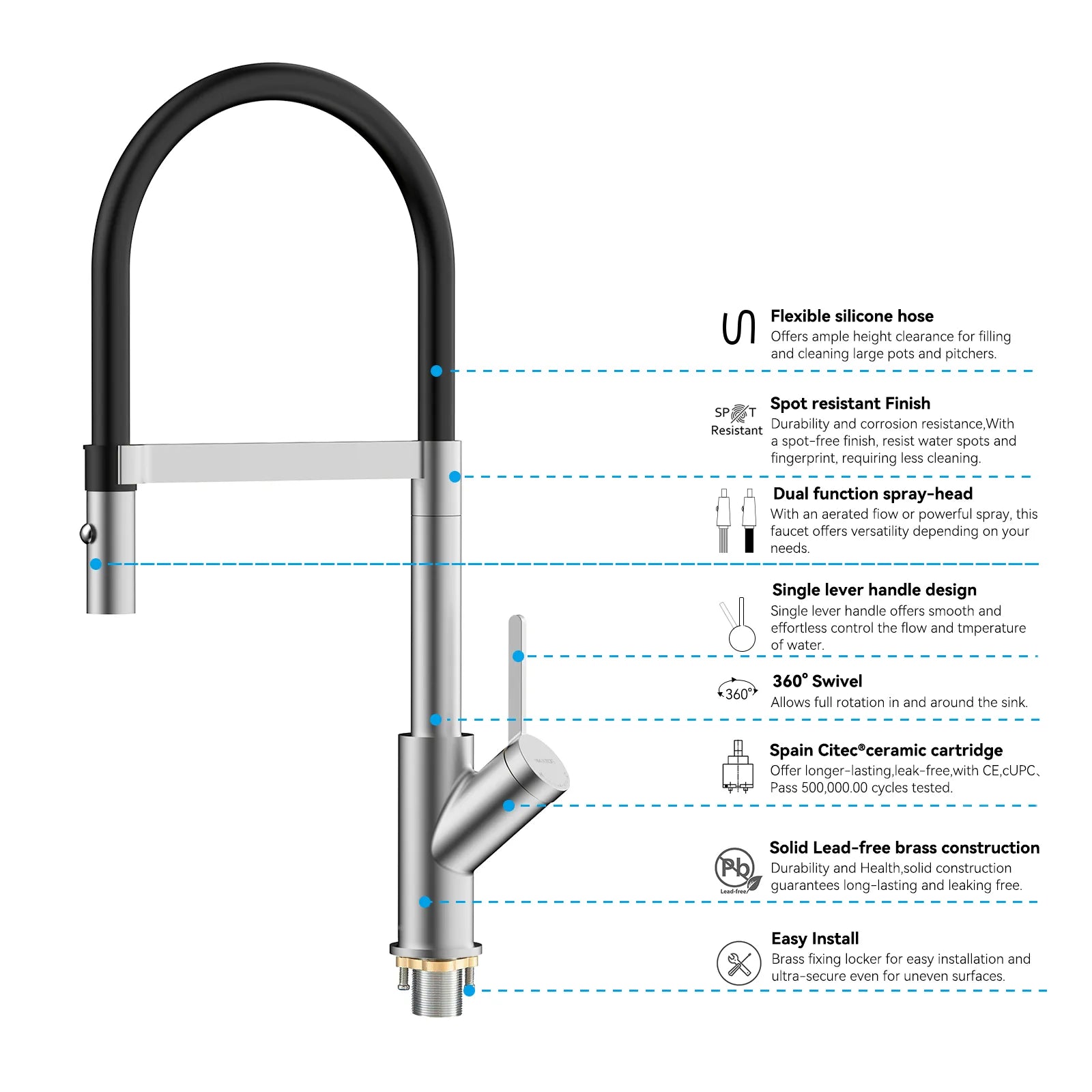 High-Arc Pull-Down Kitchen Faucet – 360° Swivel Spot-Free Finish – KFB1072