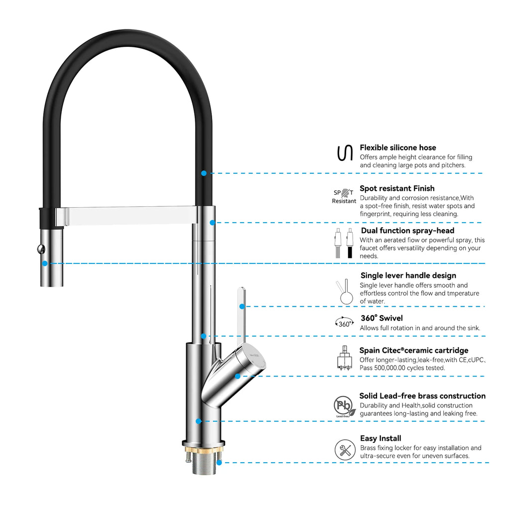 High-Arc Pull-Down Kitchen Faucet – 360° Swivel Spot-Free Finish – KFB1072