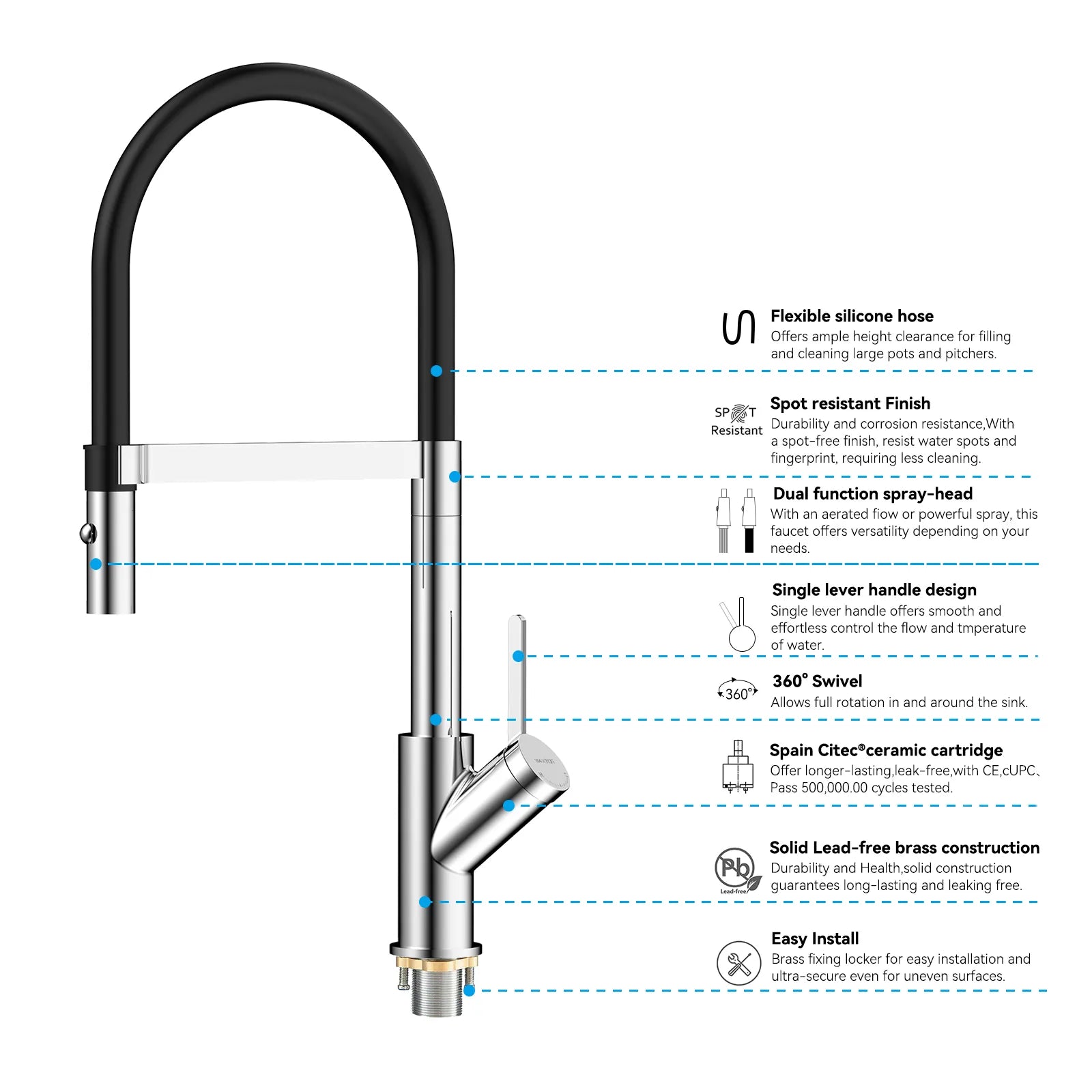High-Arc Pull-Down Kitchen Faucet – 360° Swivel Spot-Free Finish – KFB1072