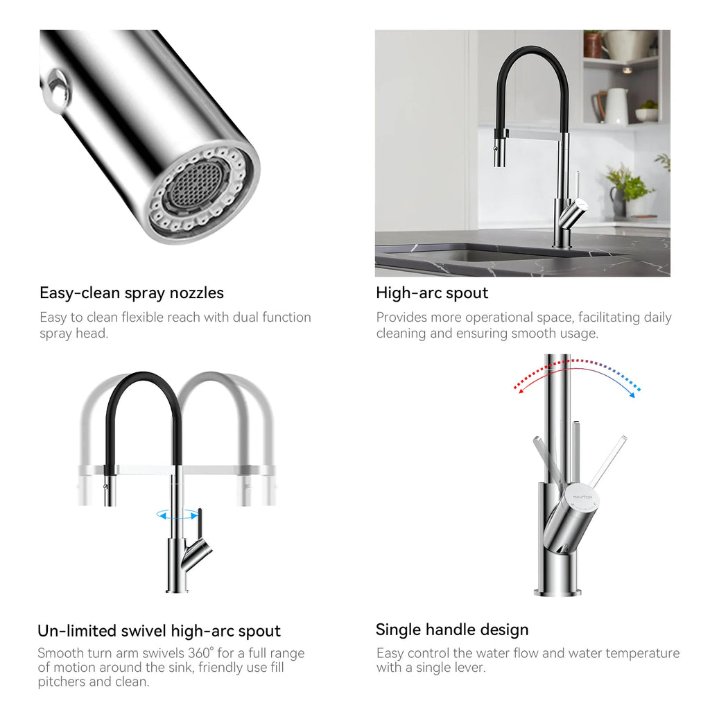 High-Arc Pull-Down Kitchen Faucet – 360° Swivel Spot-Free Finish – KFB1072