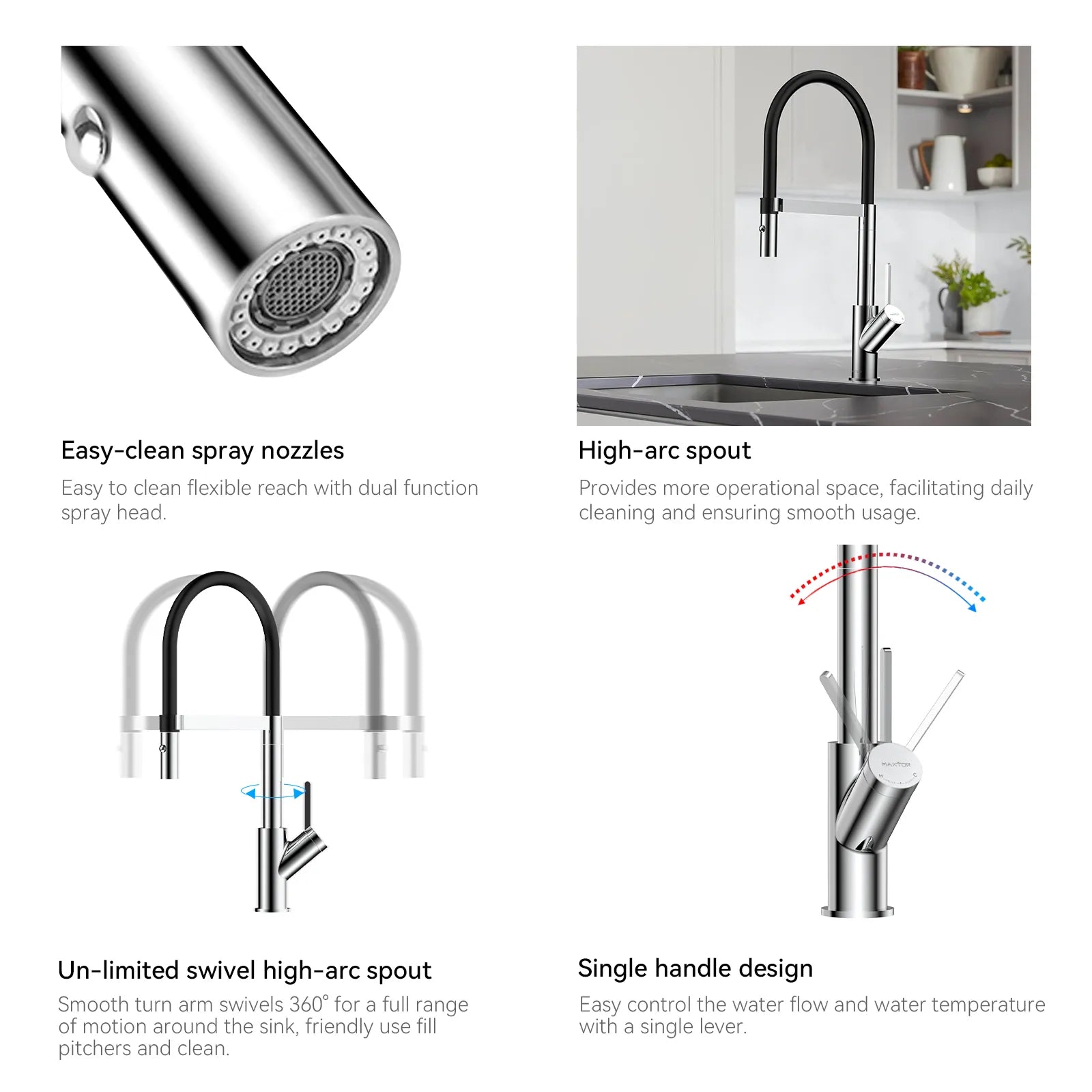 High-Arc Pull-Down Kitchen Faucet – 360° Swivel Spot-Free Finish – KFB1072