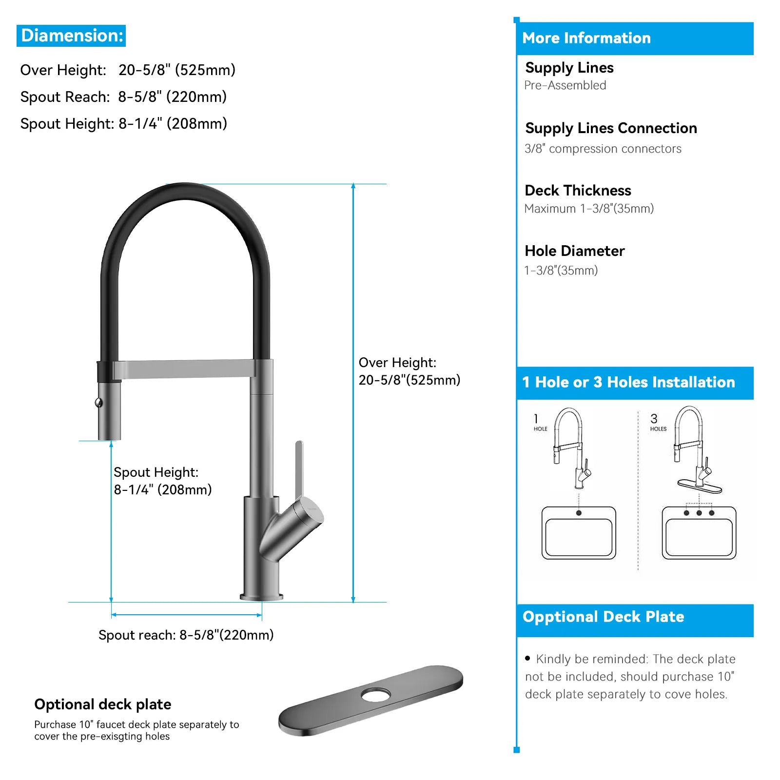 High-Arc Pull-Down Kitchen Faucet – 360° Swivel Spot-Free Finish – KFB1072