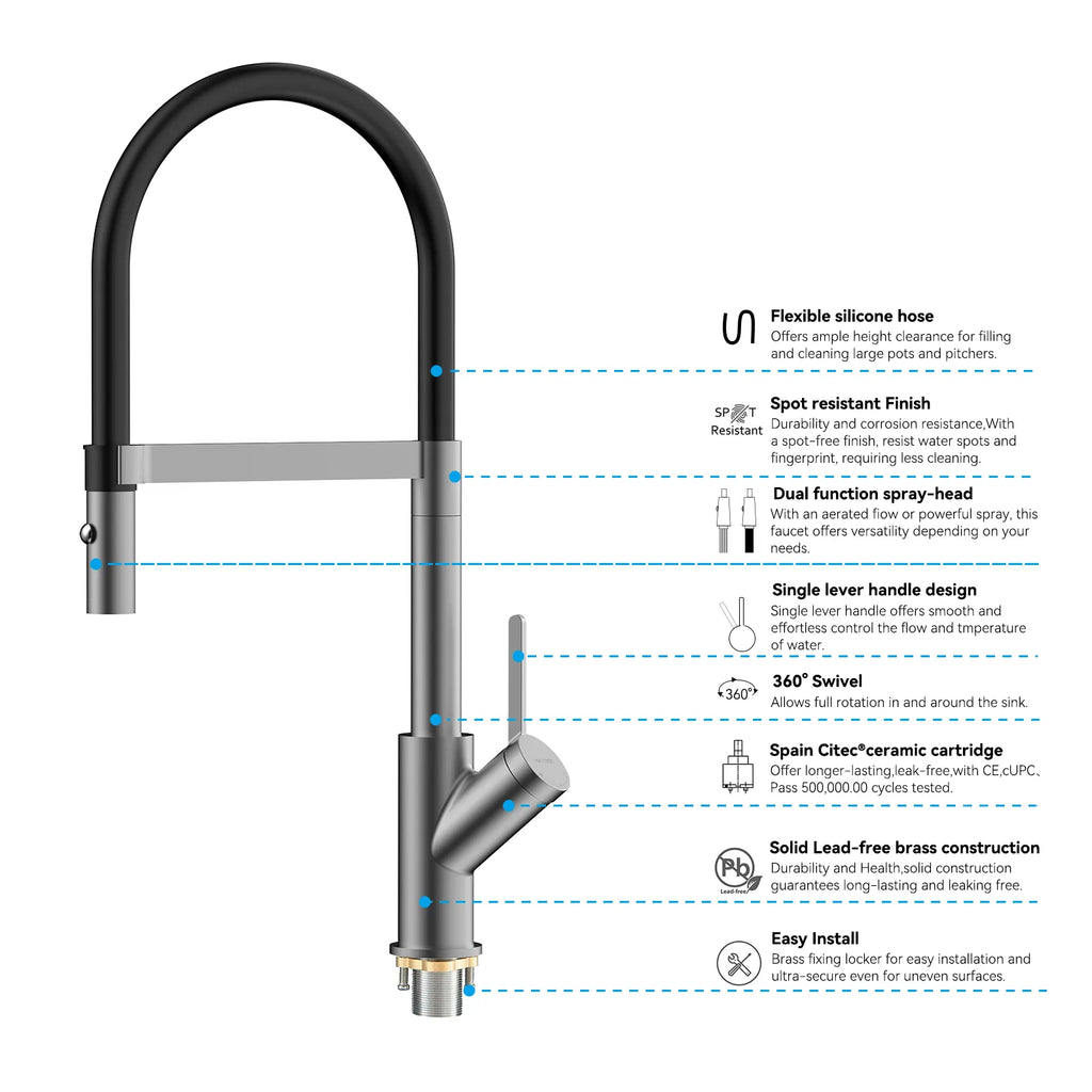 High-Arc Pull-Down Kitchen Faucet – 360° Swivel Spot-Free Finish – KFB1072