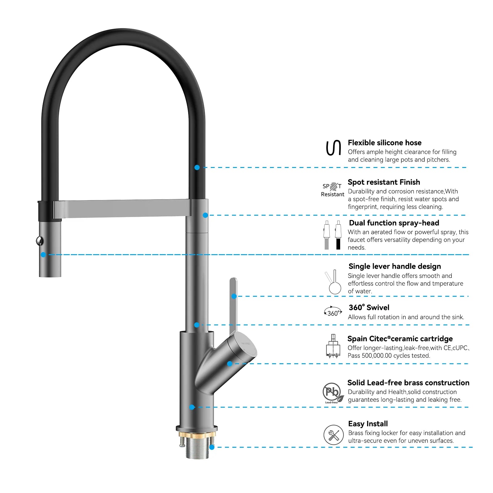 High-Arc Pull-Down Kitchen Faucet – 360° Swivel Spot-Free Finish – KFB1072