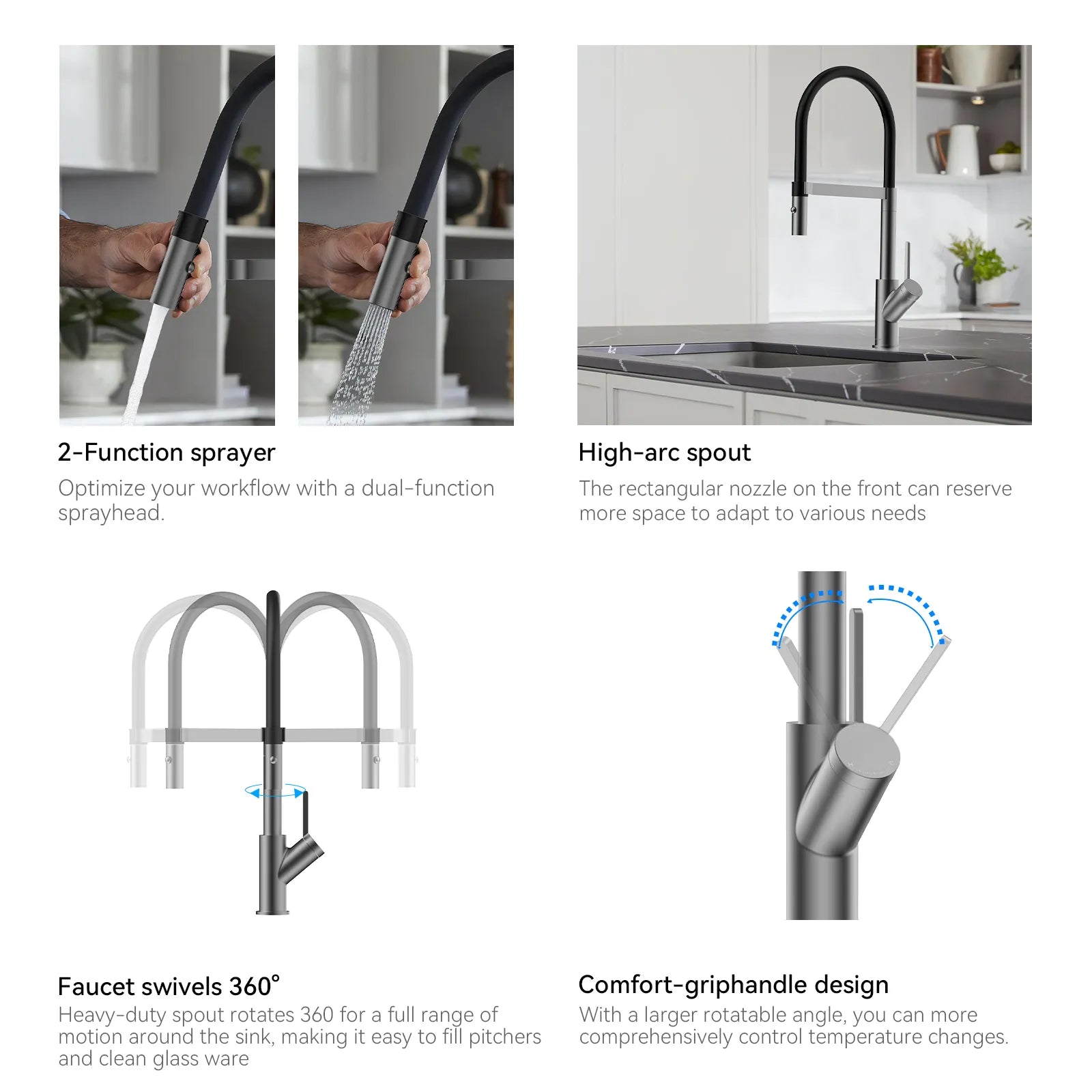 High-Arc Pull-Down Kitchen Faucet – 360° Swivel Spot-Free Finish – KFB1072