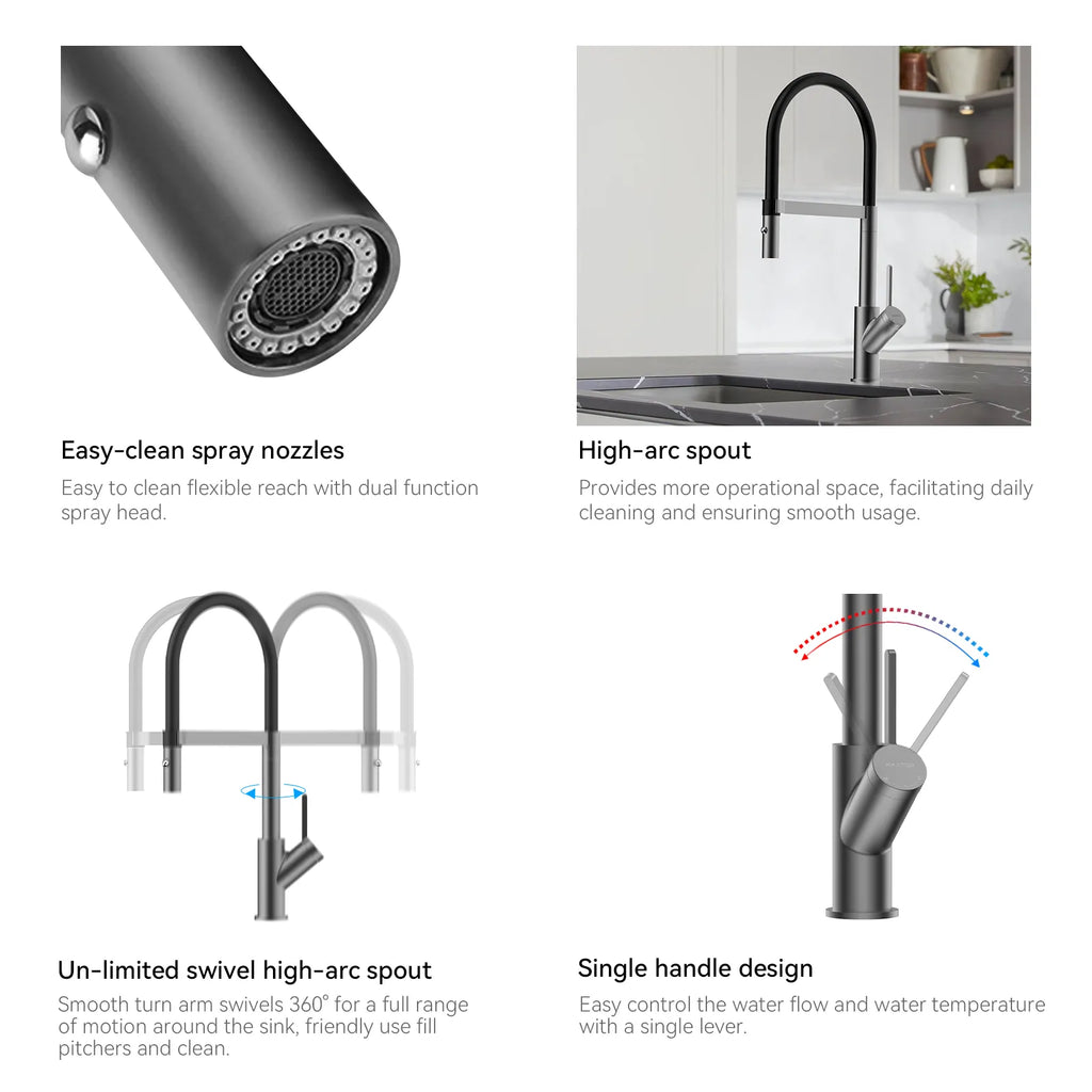 High-Arc Pull-Down Kitchen Faucet – 360° Swivel Spot-Free Finish – KFB1072