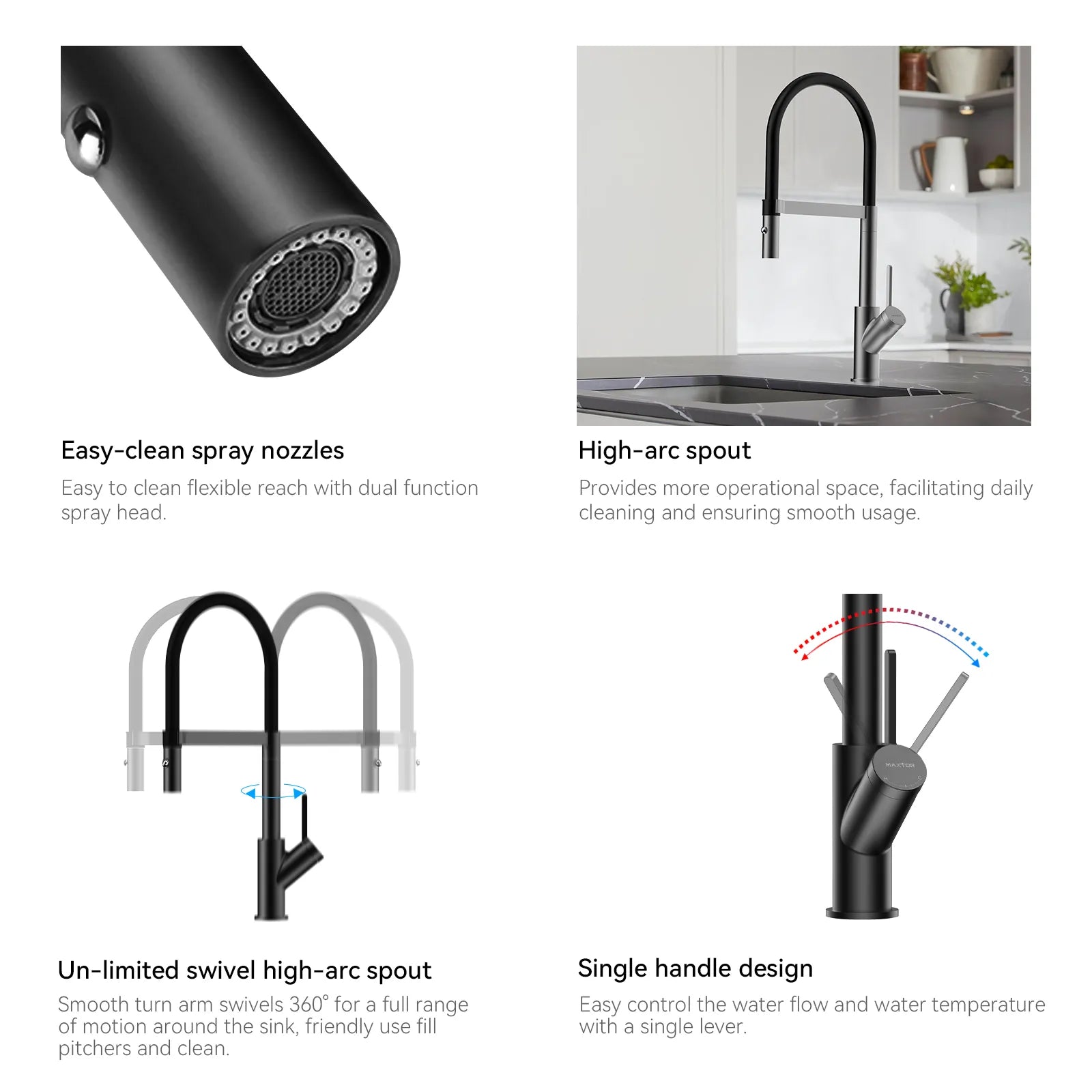 High-Arc Pull-Down Kitchen Faucet – 360° Swivel Spot-Free Finish – KFB1072