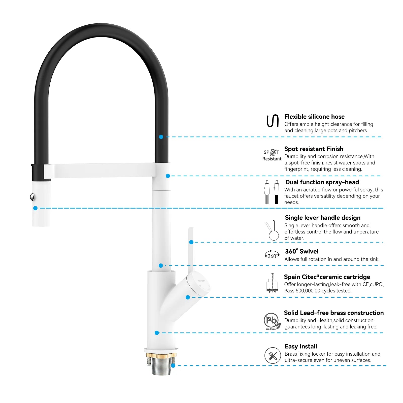 High-Arc Pull-Down Kitchen Faucet – 360° Swivel Spot-Free Finish – KFB1072