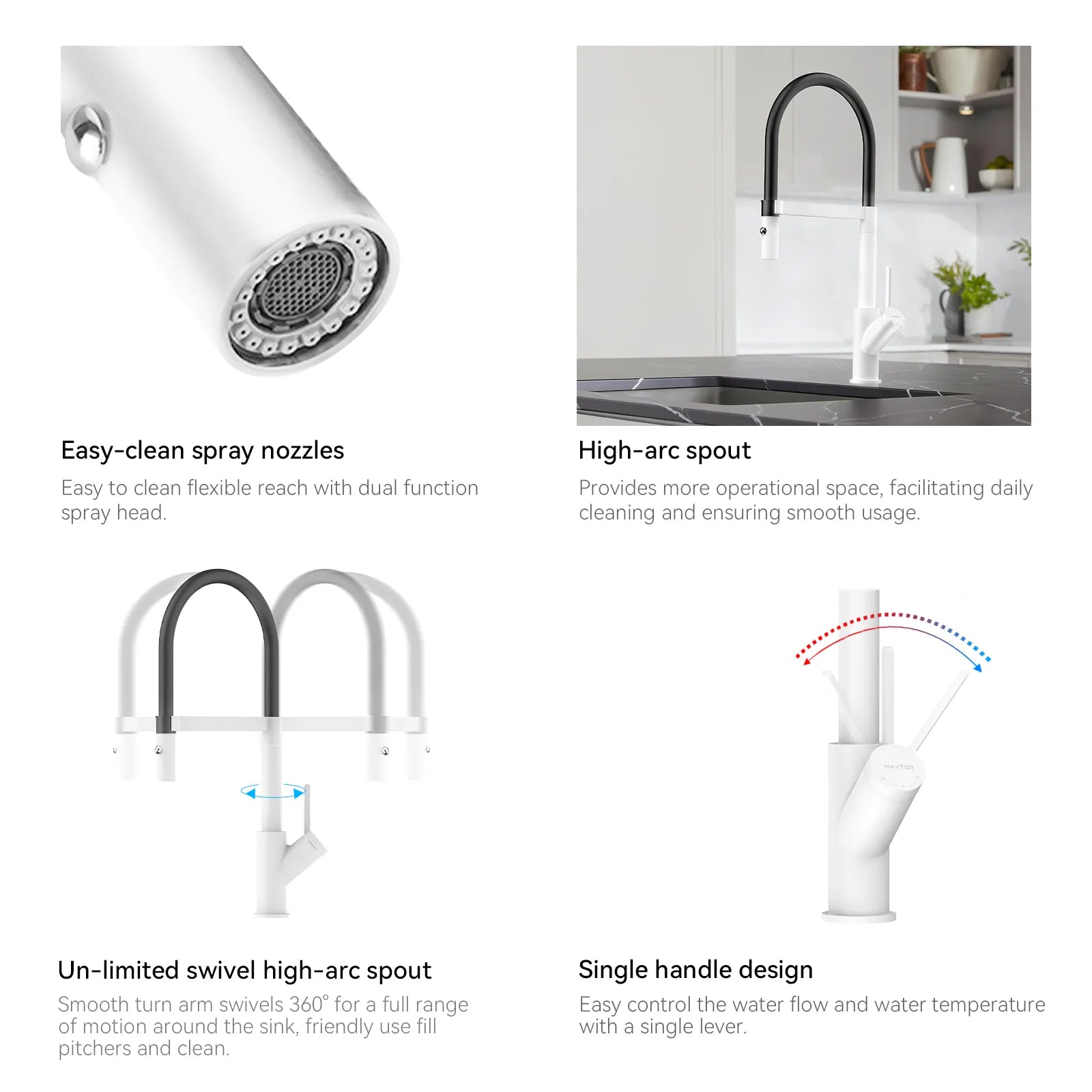 High-Arc Pull-Down Kitchen Faucet – 360° Swivel Spot-Free Finish – KFB1072