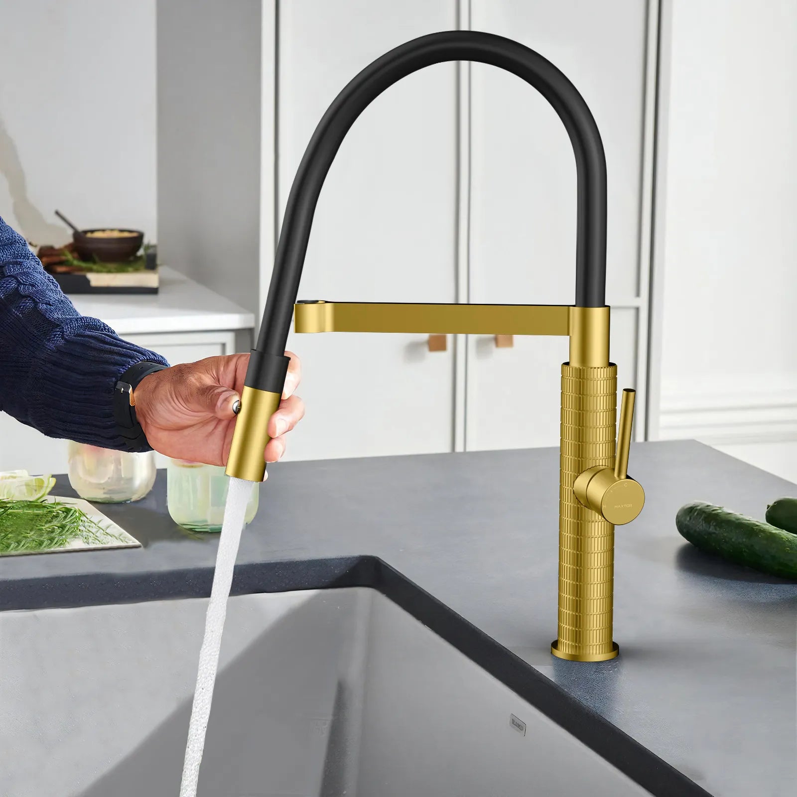 Textured High-Arc Pull-Down Kitchen Faucet – 360° Swivel Spot-Free Finish – KF002