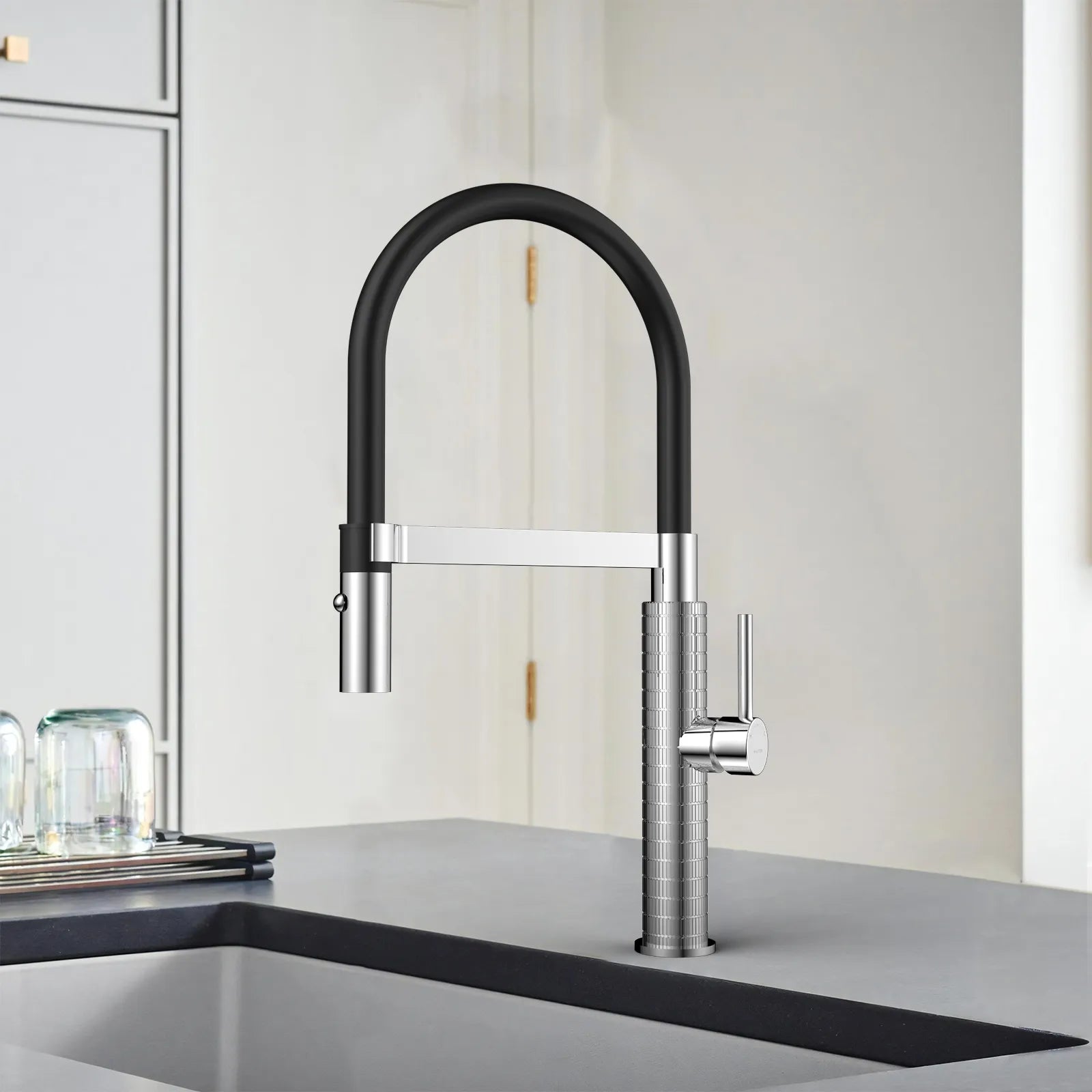 Textured High-Arc Pull-Down Kitchen Faucet – 360° Swivel Spot-Free Finish – KF002