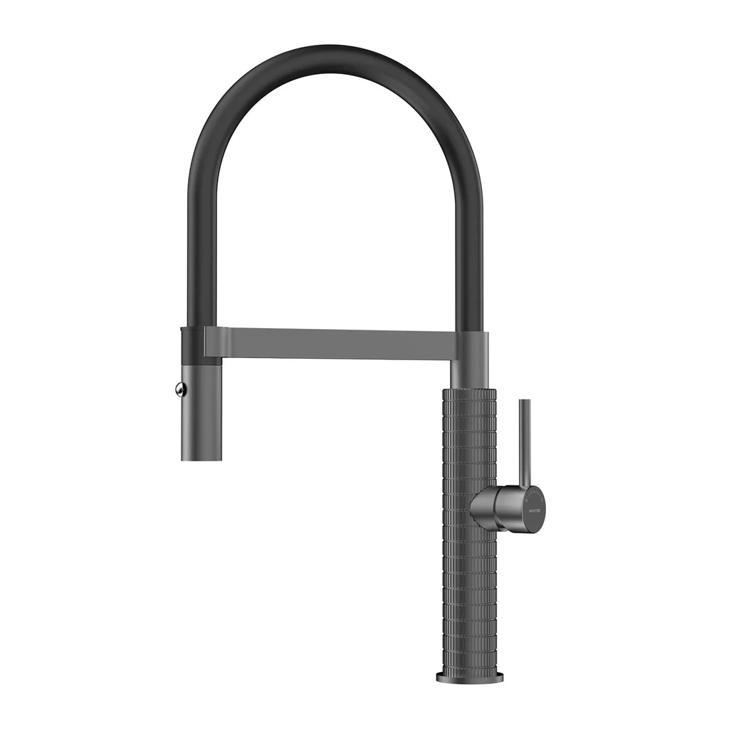 Textured High-Arc Pull-Down Kitchen Faucet – 360° Swivel Spot-Free Finish – KF002 Brushed Gun Metal
