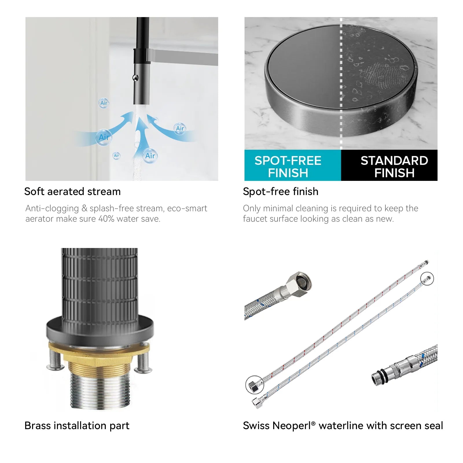 Textured High-Arc Pull-Down Kitchen Faucet – 360° Swivel Spot-Free Finish – KF002