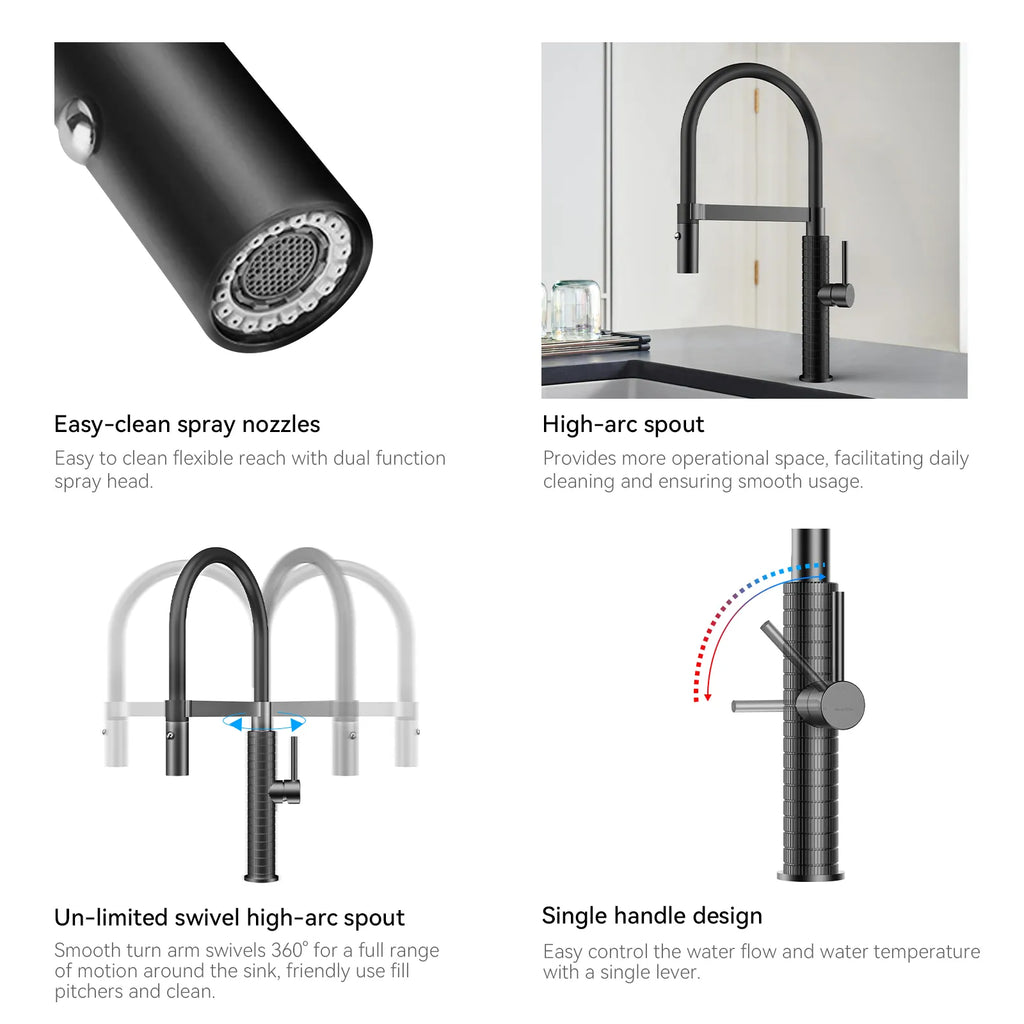 Textured High-Arc Pull-Down Kitchen Faucet – 360° Swivel Spot-Free Finish – KF002