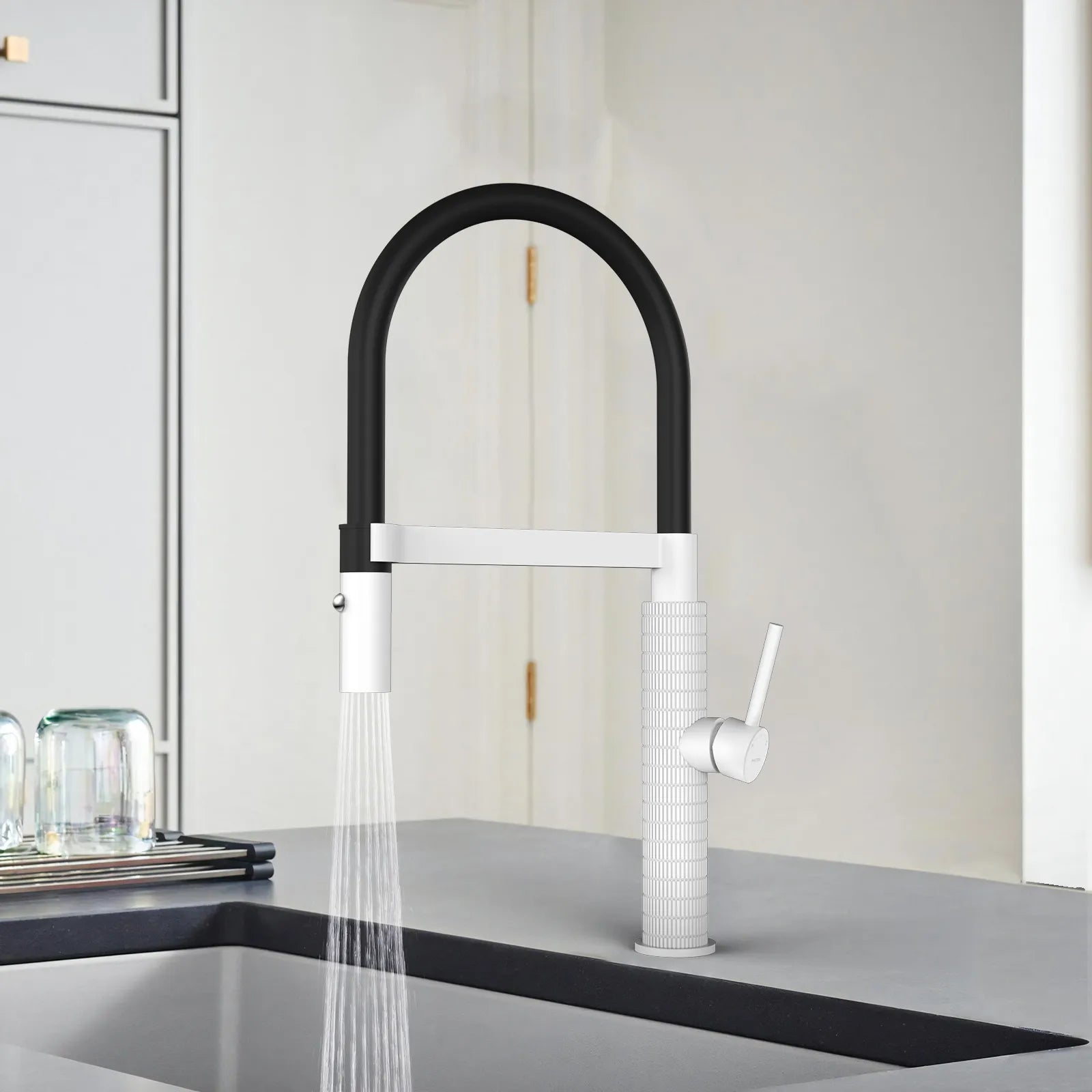 Textured High-Arc Pull-Down Kitchen Faucet – 360° Swivel Spot-Free Finish – KF002