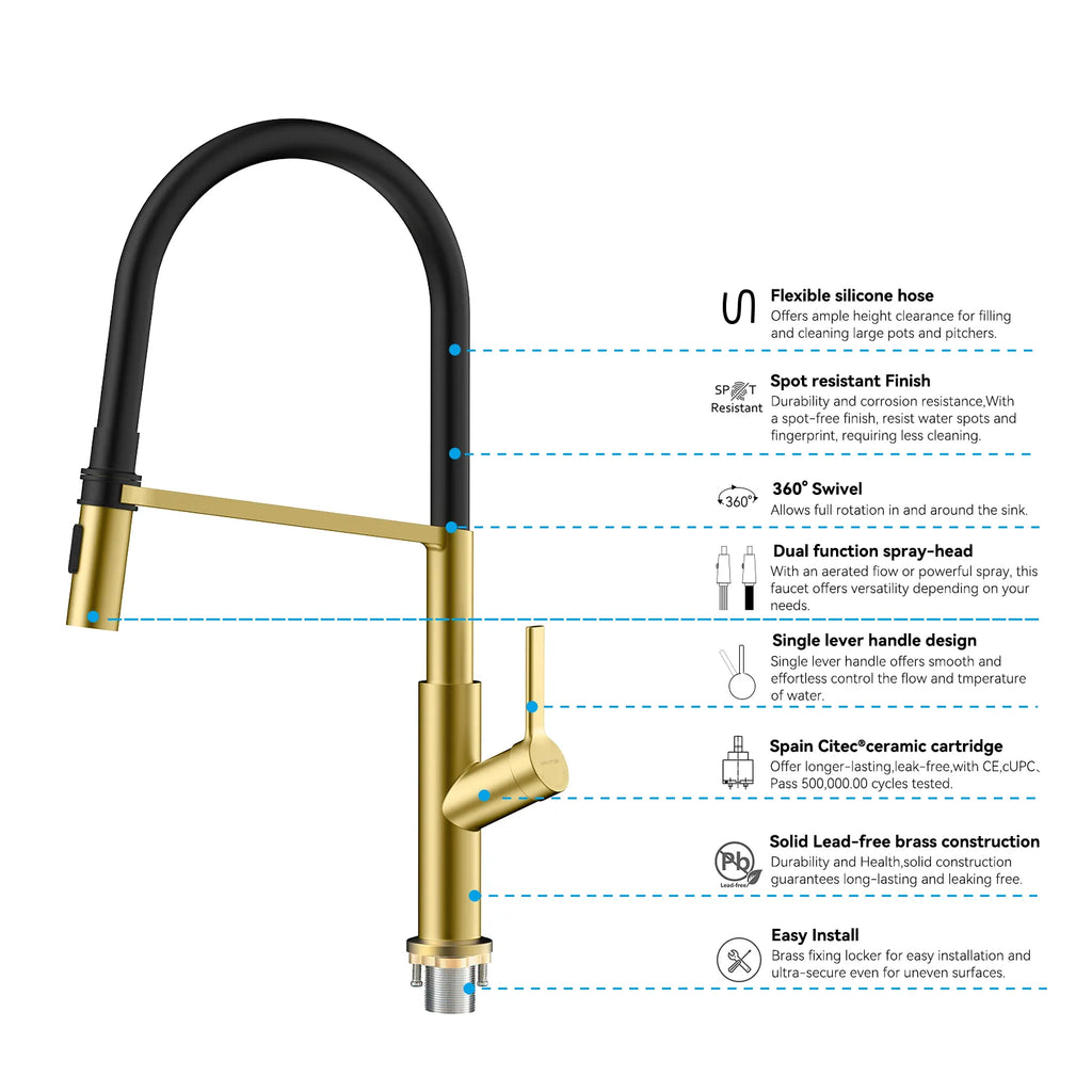 Flexible High-Arc Pull-Down Kitchen Faucet – 360° Swivel Spot-Free Finish – KF1075