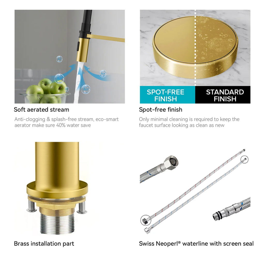 Flexible High-Arc Pull-Down Kitchen Faucet – 360° Swivel Spot-Free Finish – KF1075