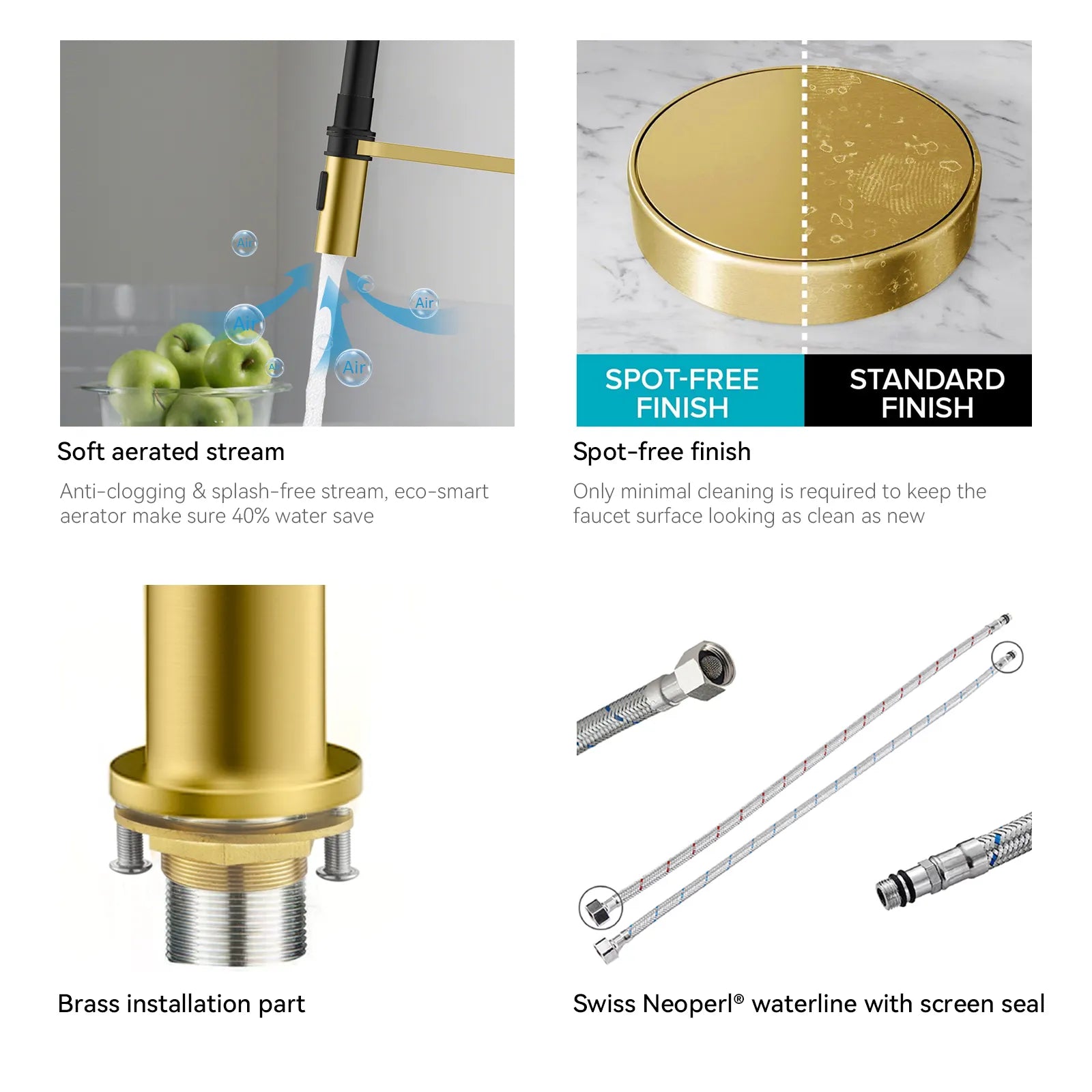 Flexible High-Arc Pull-Down Kitchen Faucet – 360° Swivel Spot-Free Finish – KF1075