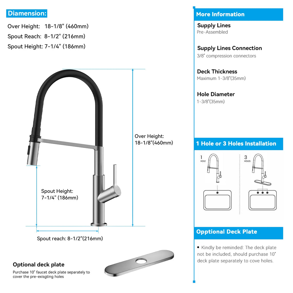 Flexible High-Arc Pull-Down Kitchen Faucet – 360° Swivel Spot-Free Finish – KF1075