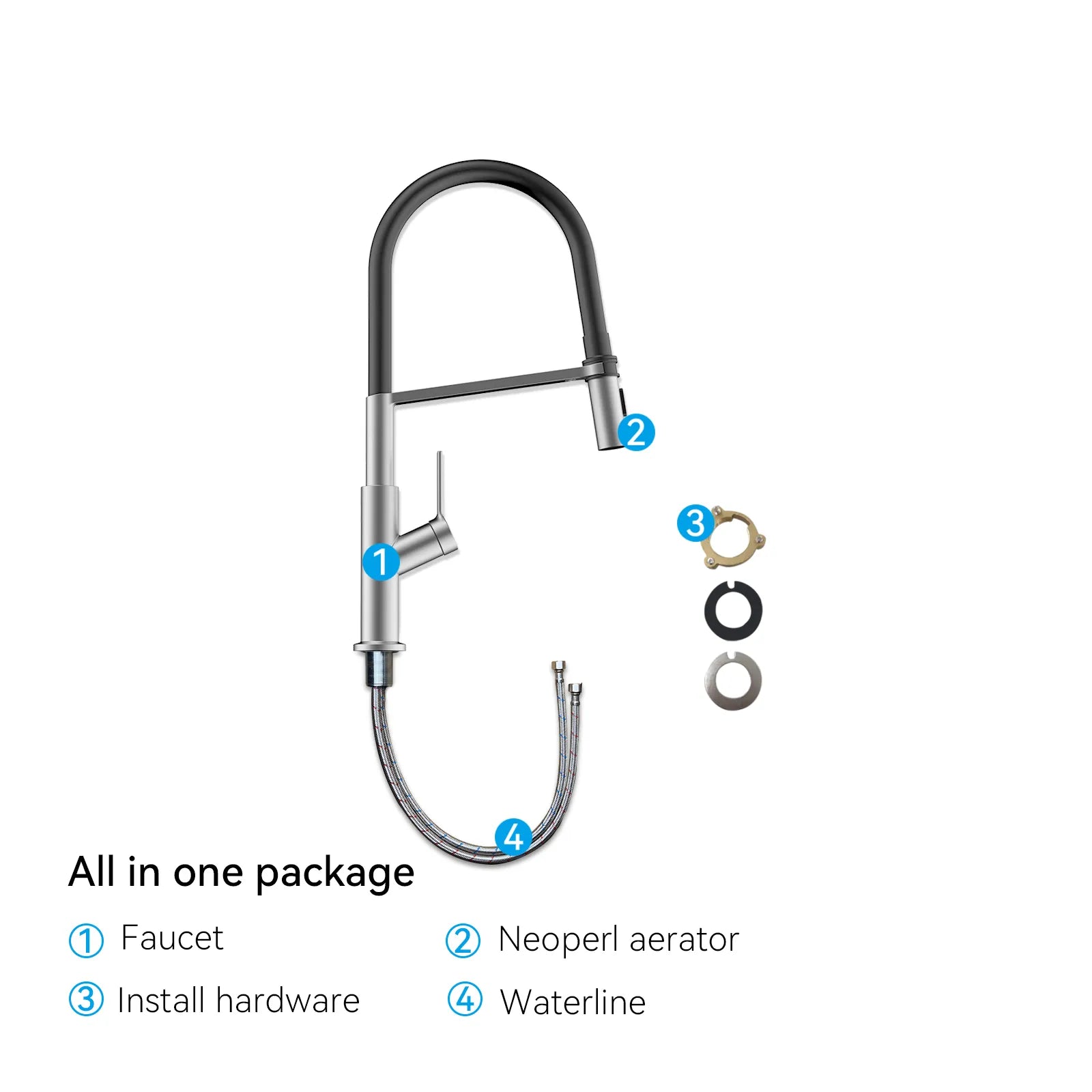 Flexible High-Arc Pull-Down Kitchen Faucet – 360° Swivel Spot-Free Finish – KF1075