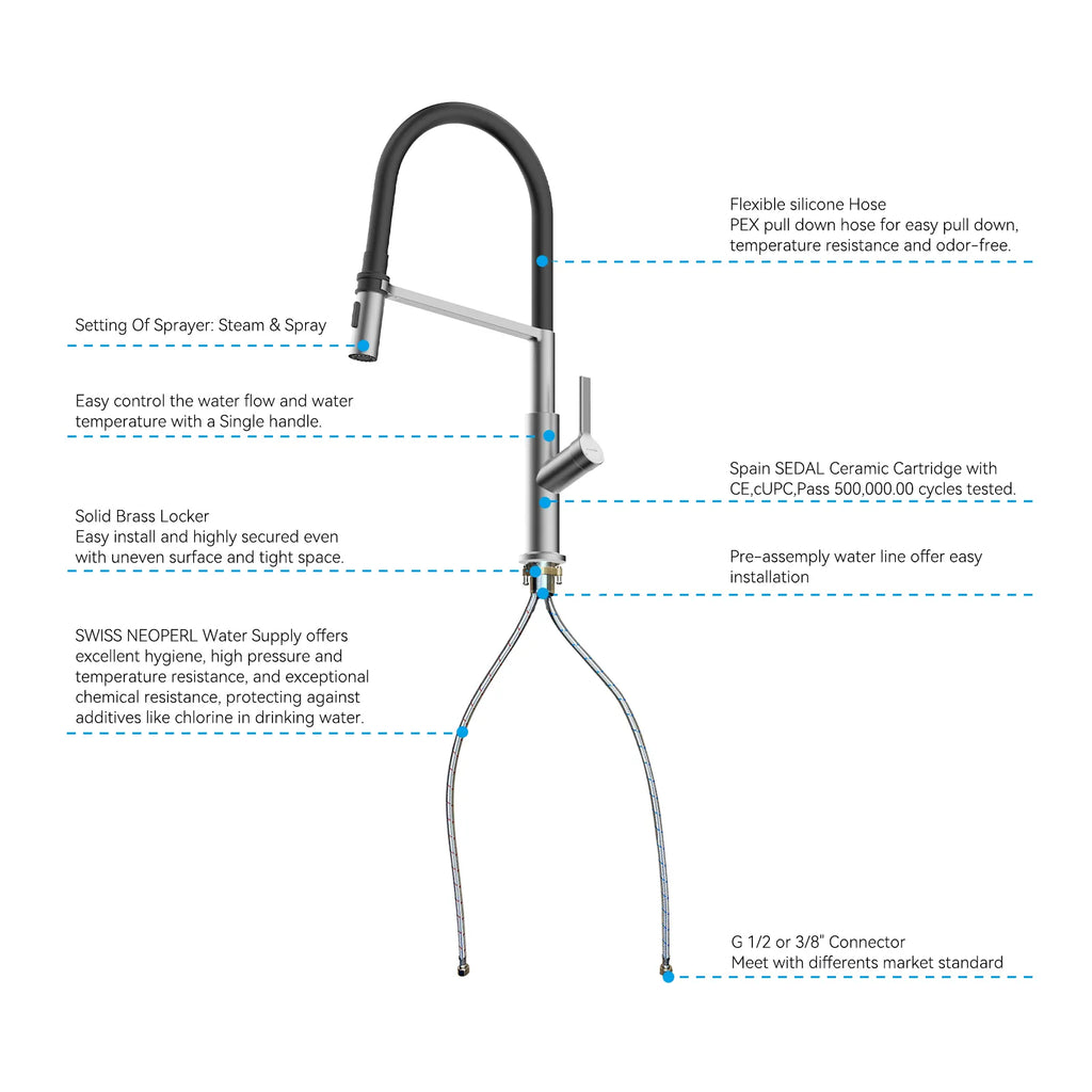 Flexible High-Arc Pull-Down Kitchen Faucet – 360° Swivel Spot-Free Finish – KF1075