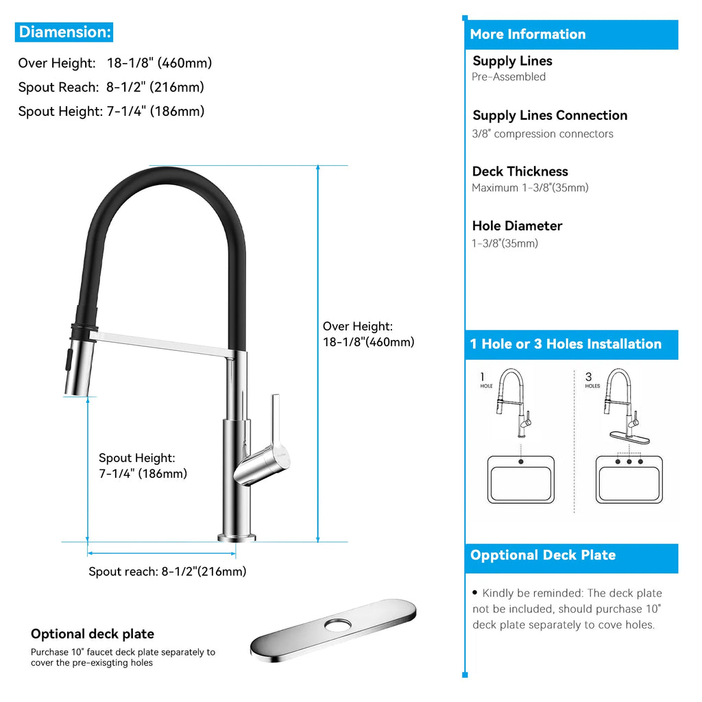 Flexible High-Arc Pull-Down Kitchen Faucet – 360° Swivel Spot-Free Finish – KF1075