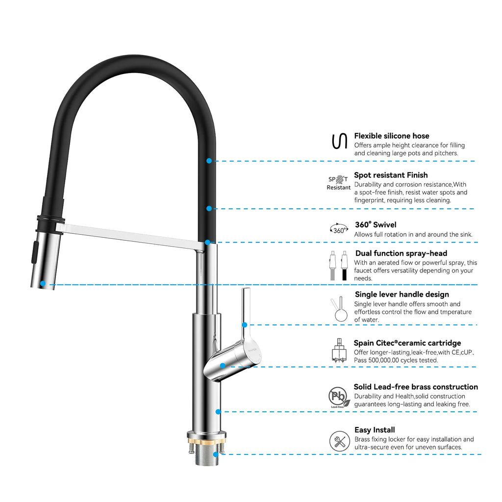 Flexible High-Arc Pull-Down Kitchen Faucet – 360° Swivel Spot-Free Finish – KF1075