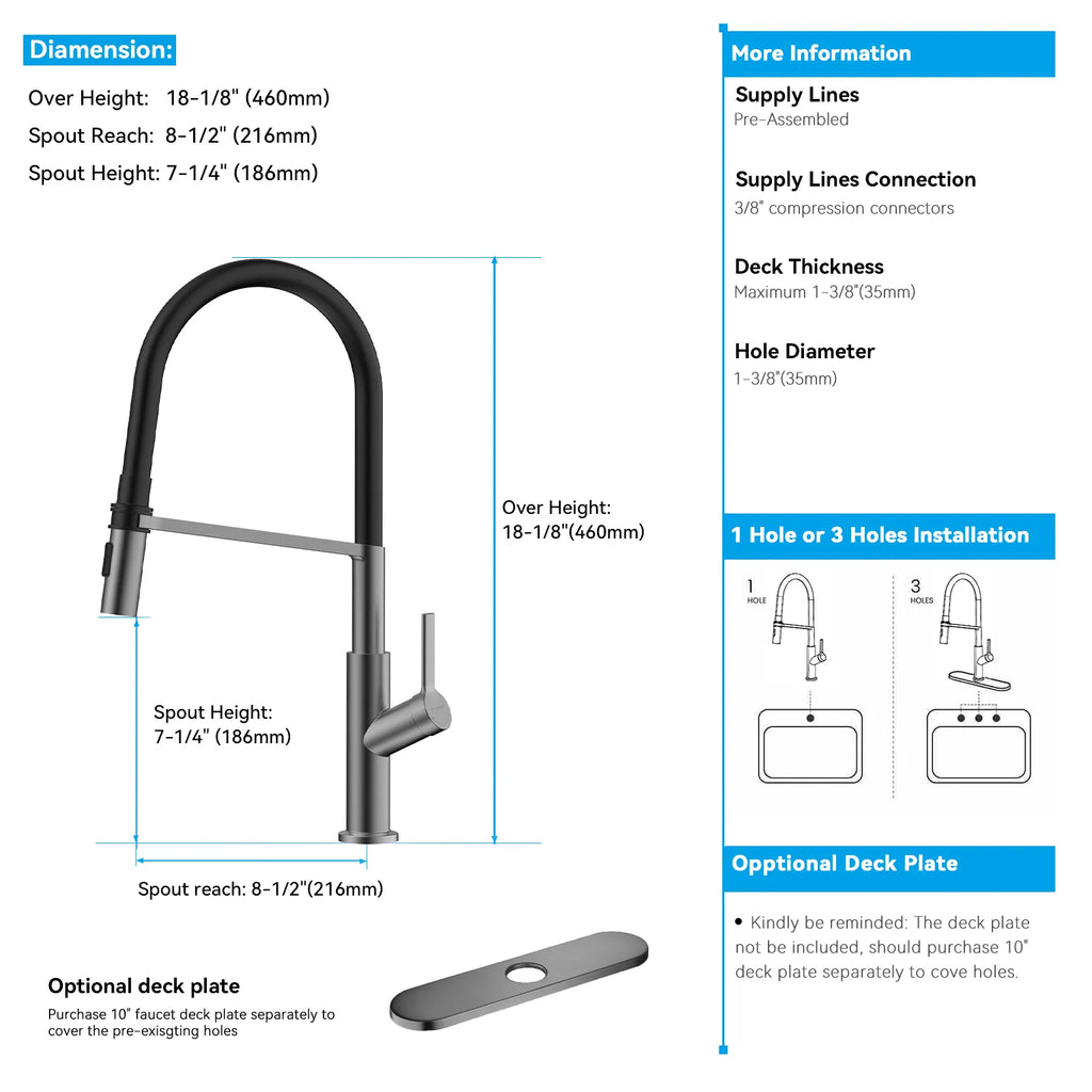 Flexible High-Arc Pull-Down Kitchen Faucet – 360° Swivel Spot-Free Finish – KF1075