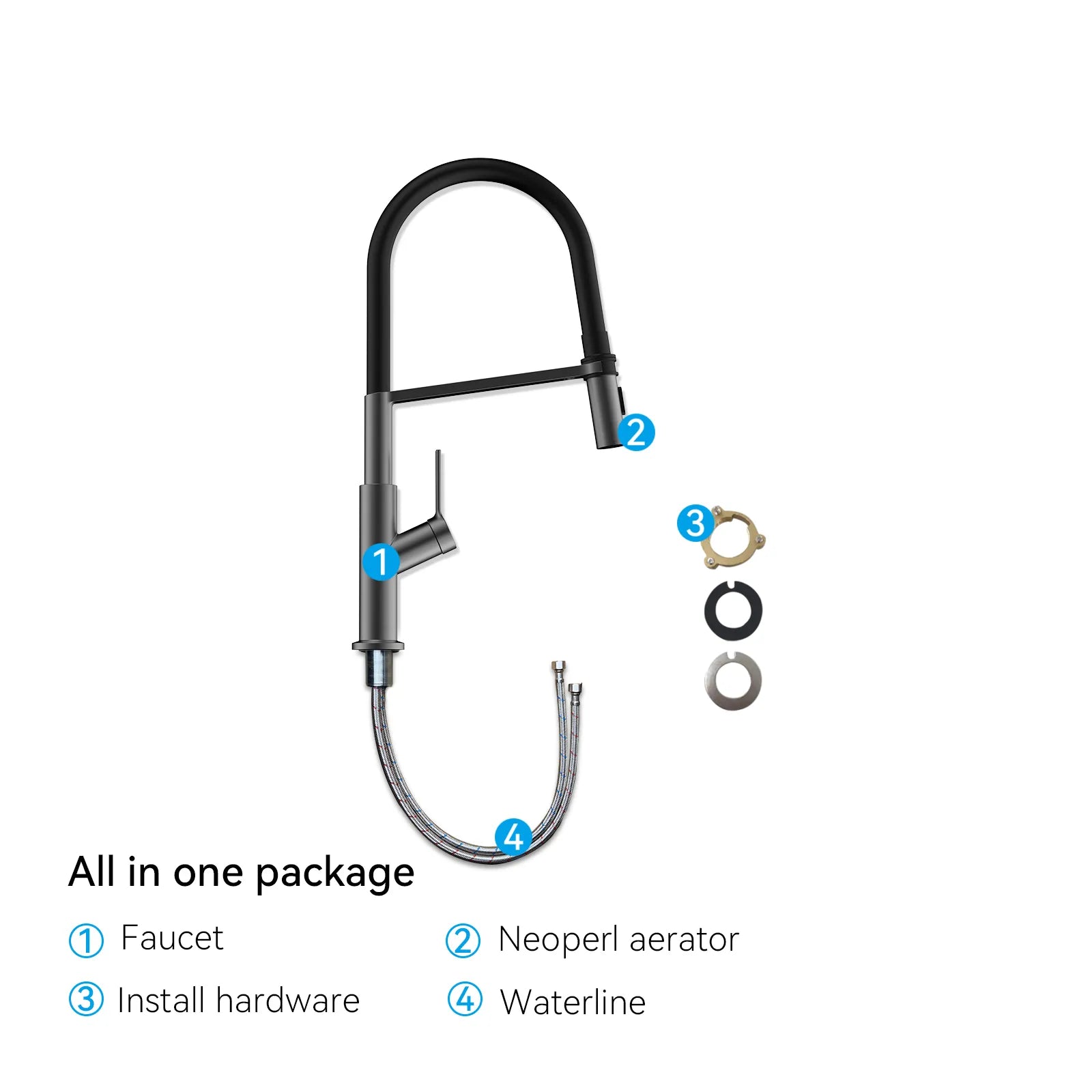 Flexible High-Arc Pull-Down Kitchen Faucet – 360° Swivel Spot-Free Finish – KF1075