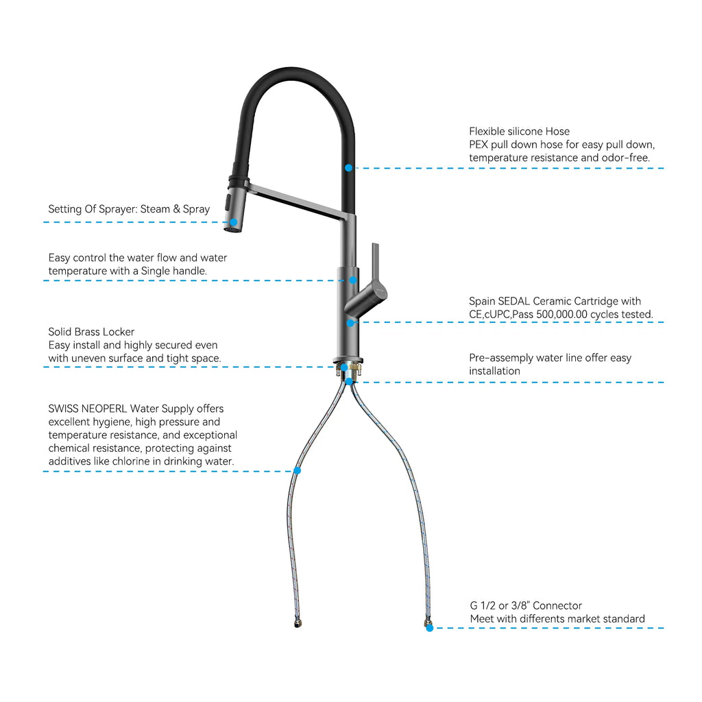 Flexible High-Arc Pull-Down Kitchen Faucet – 360° Swivel Spot-Free Finish – KF1075