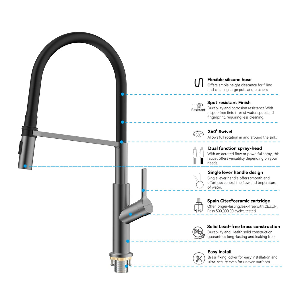 Flexible High-Arc Pull-Down Kitchen Faucet – 360° Swivel Spot-Free Finish – KF1075