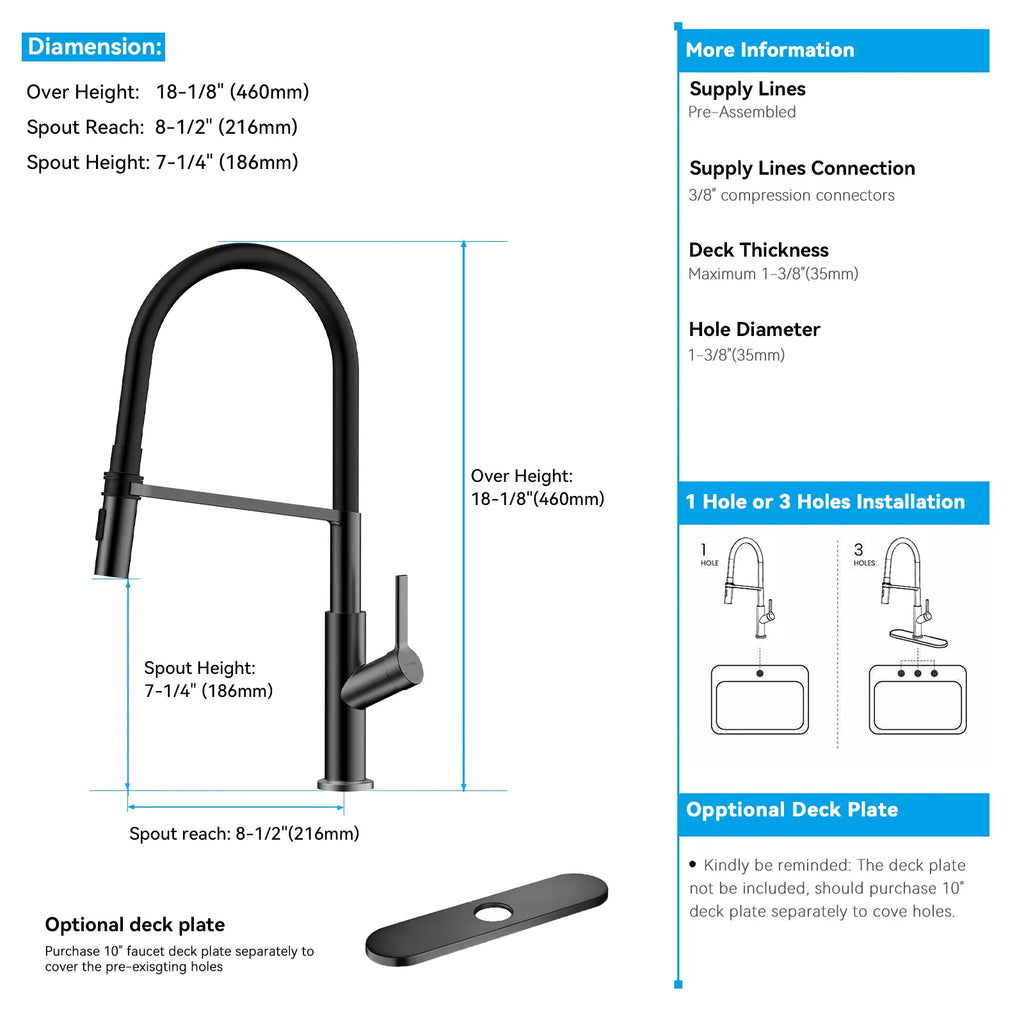 Flexible High-Arc Pull-Down Kitchen Faucet – 360° Swivel Spot-Free Finish – KF1075