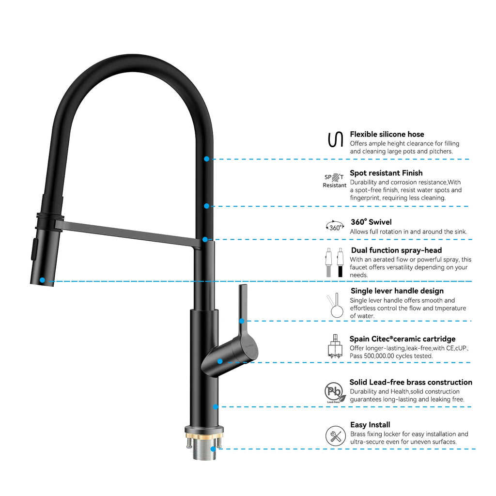 Flexible High-Arc Pull-Down Kitchen Faucet – 360° Swivel Spot-Free Finish – KF1075
