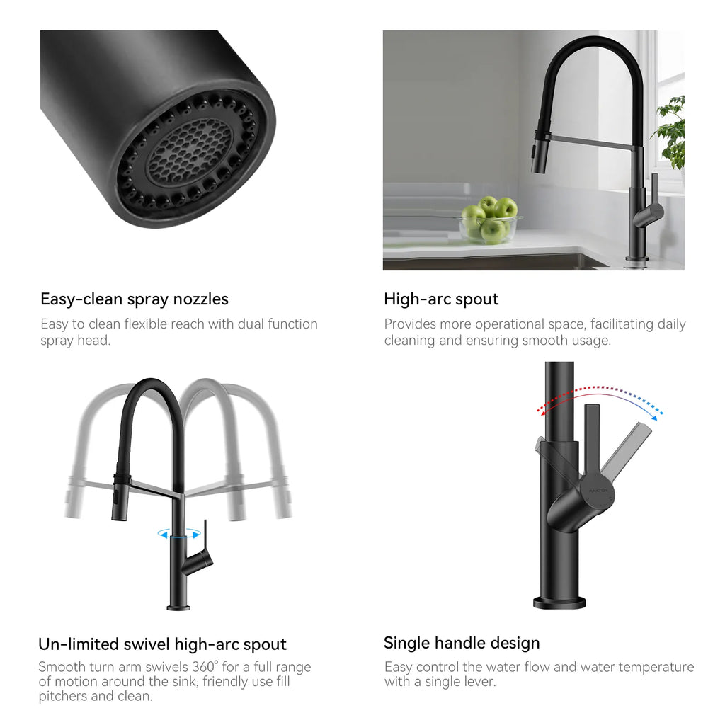 Flexible High-Arc Pull-Down Kitchen Faucet – 360° Swivel Spot-Free Finish – KF1075