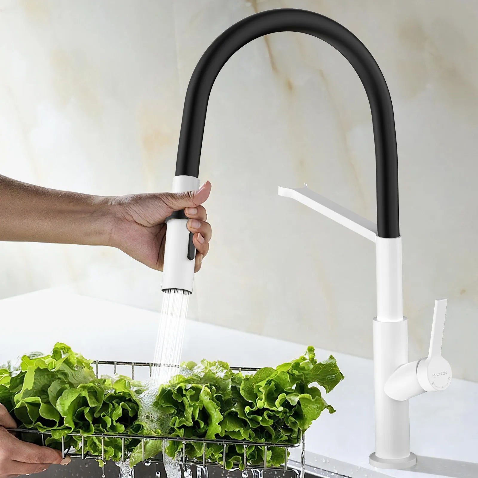 Flexible High-Arc Pull-Down Kitchen Faucet – 360° Swivel Spot-Free Finish – KF1075