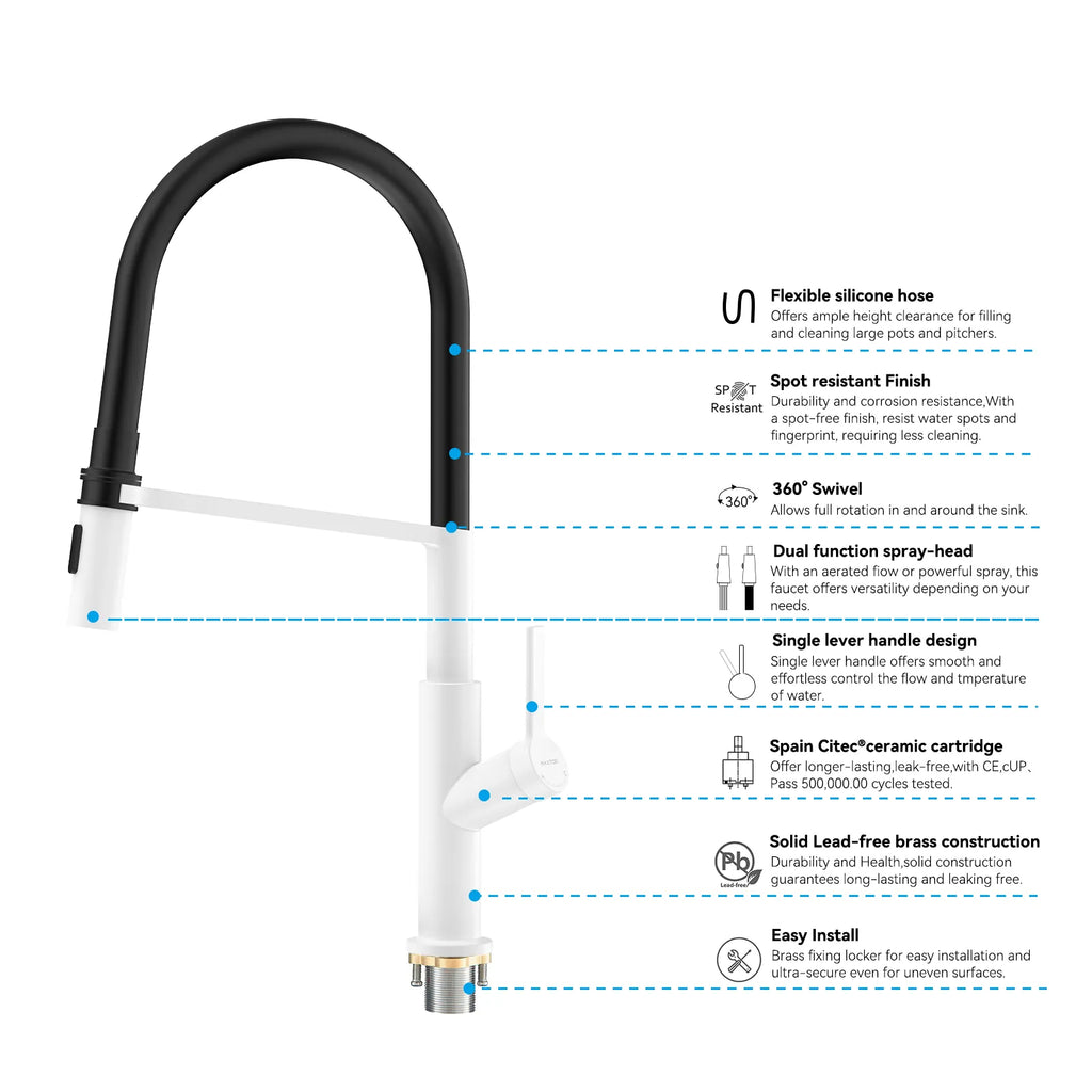 Flexible High-Arc Pull-Down Kitchen Faucet – 360° Swivel Spot-Free Finish – KF1075