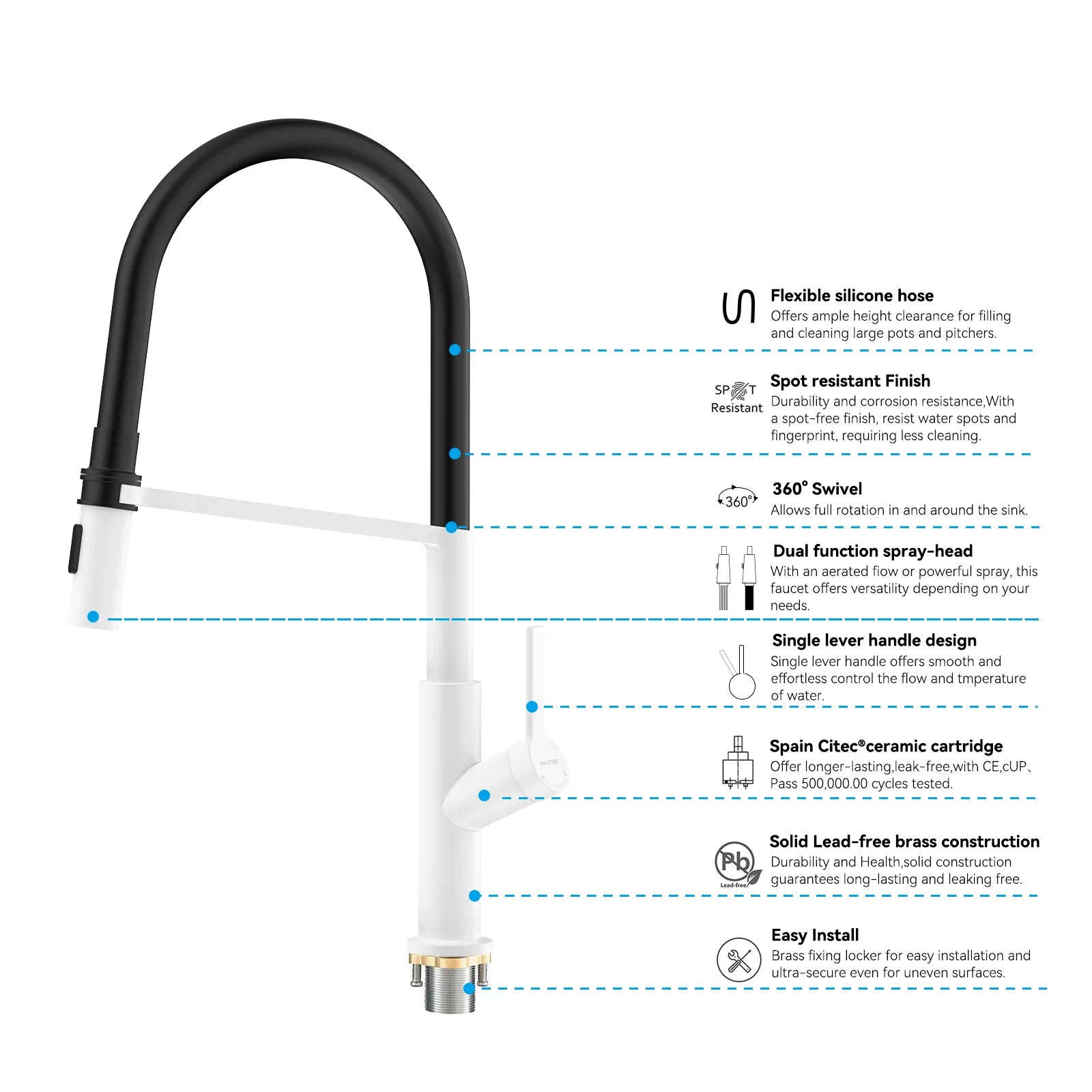 Flexible High-Arc Pull-Down Kitchen Faucet – 360° Swivel Spot-Free Finish – KF1075