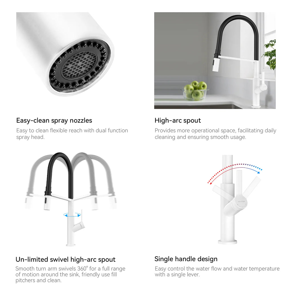 Flexible High-Arc Pull-Down Kitchen Faucet – 360° Swivel Spot-Free Finish – KF1075