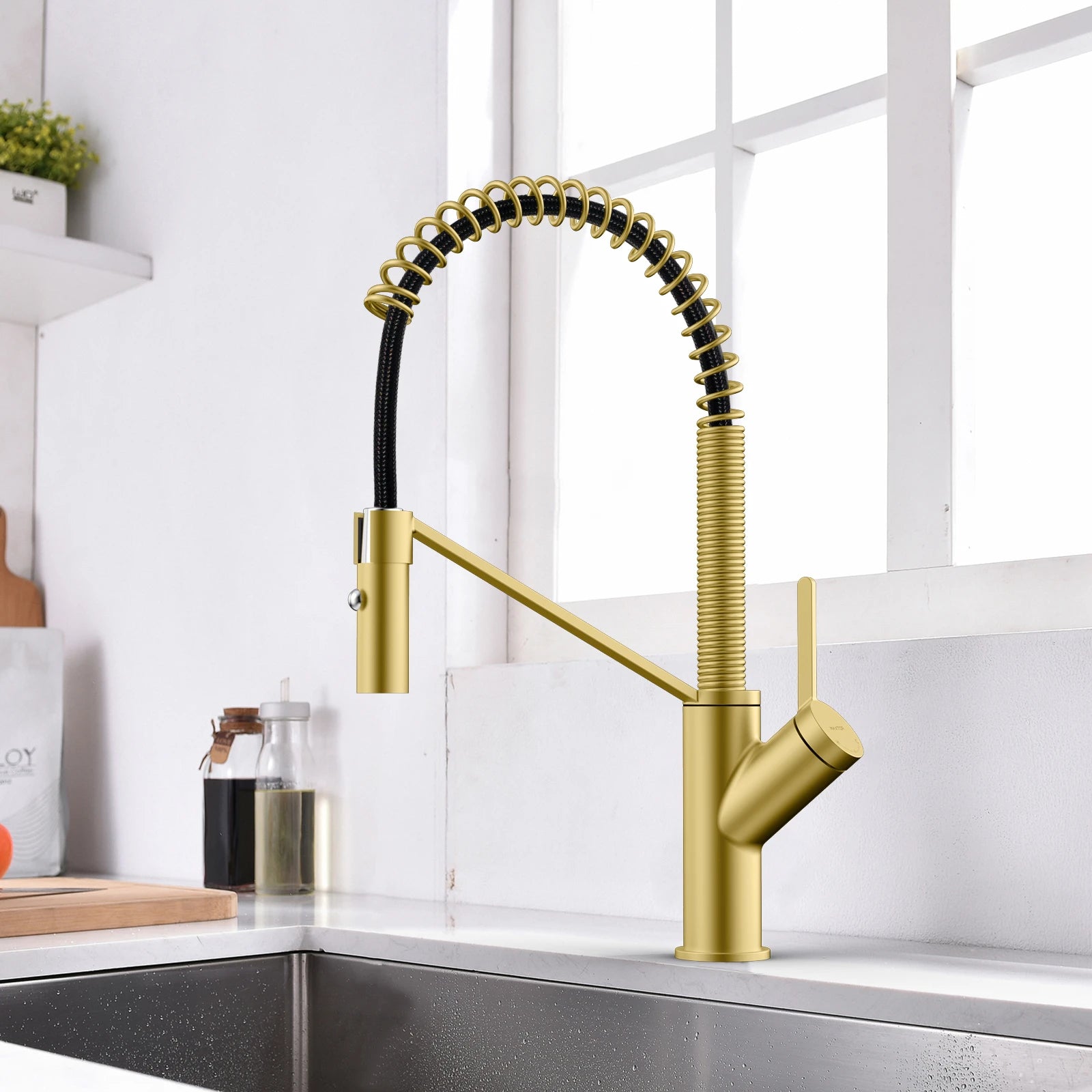 Spring Coil Pull-Down Kitchen Faucet – 360° Swivel 304 Stainless Steel Spring – KFB1087