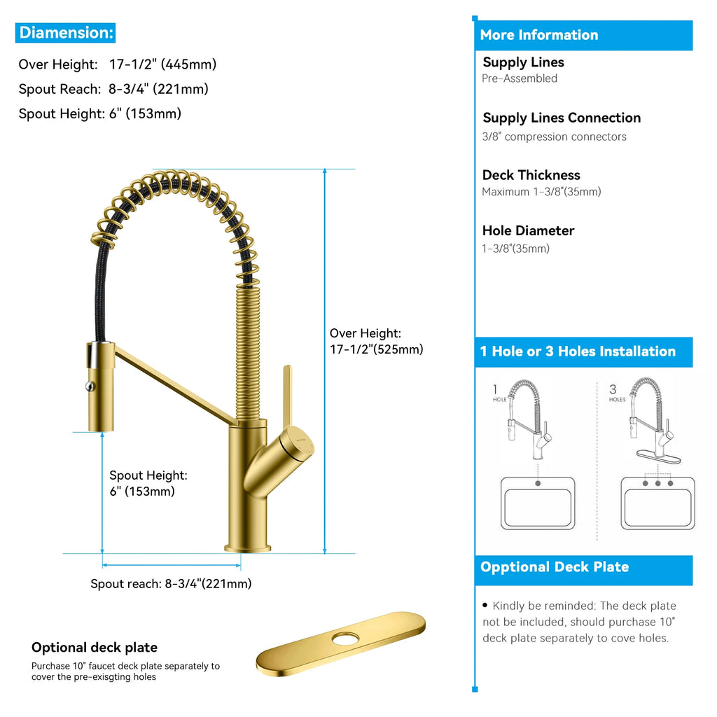 Spring Coil Pull-Down Kitchen Faucet – 360° Swivel 304 Stainless Steel Spring – KFB1087