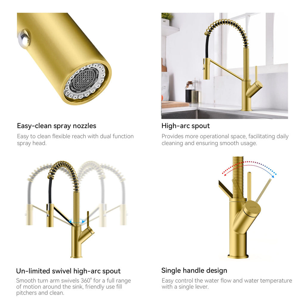 Spring Coil Pull-Down Kitchen Faucet – 360° Swivel 304 Stainless Steel Spring – KFB1087