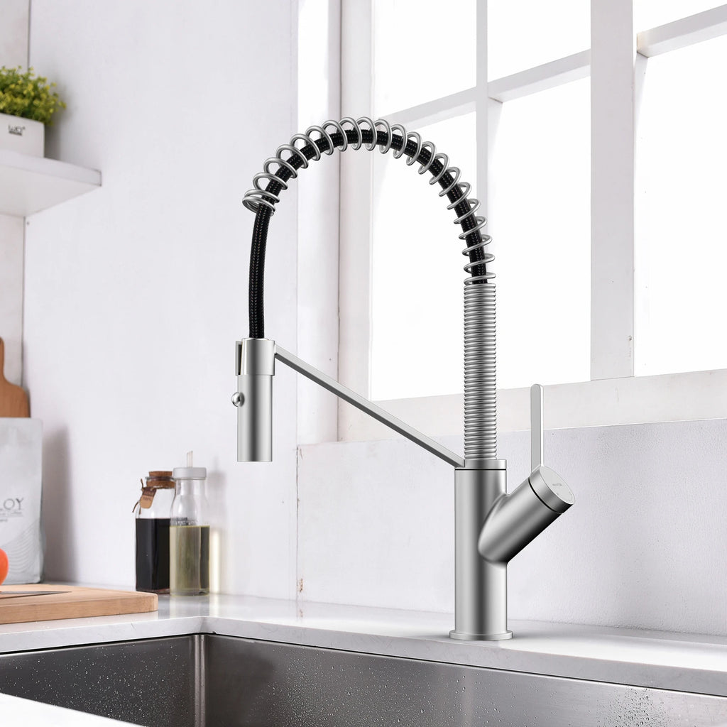 Spring Coil Pull-Down Kitchen Faucet – 360° Swivel 304 Stainless Steel Spring – KFB1087