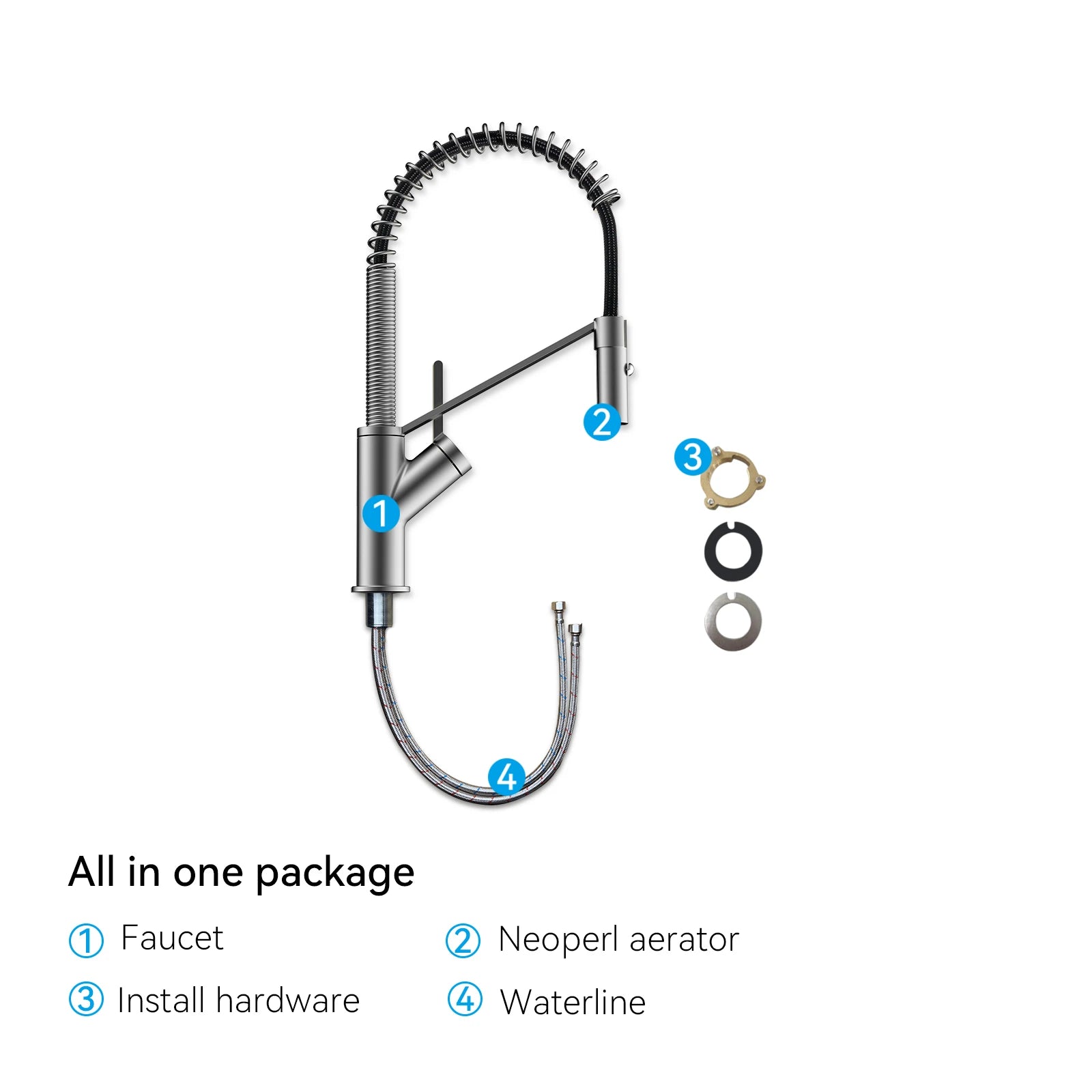 Spring Coil Pull-Down Kitchen Faucet – 360° Swivel 304 Stainless Steel Spring – KFB1087